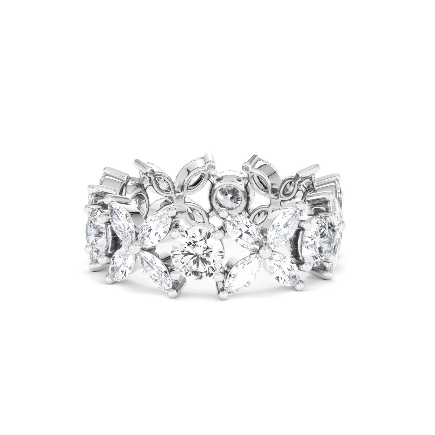 Luxe Floral 3.20ct Marquise and Round Cut Lab Diamond Eternity Ring in 18K White Gold - Image 14