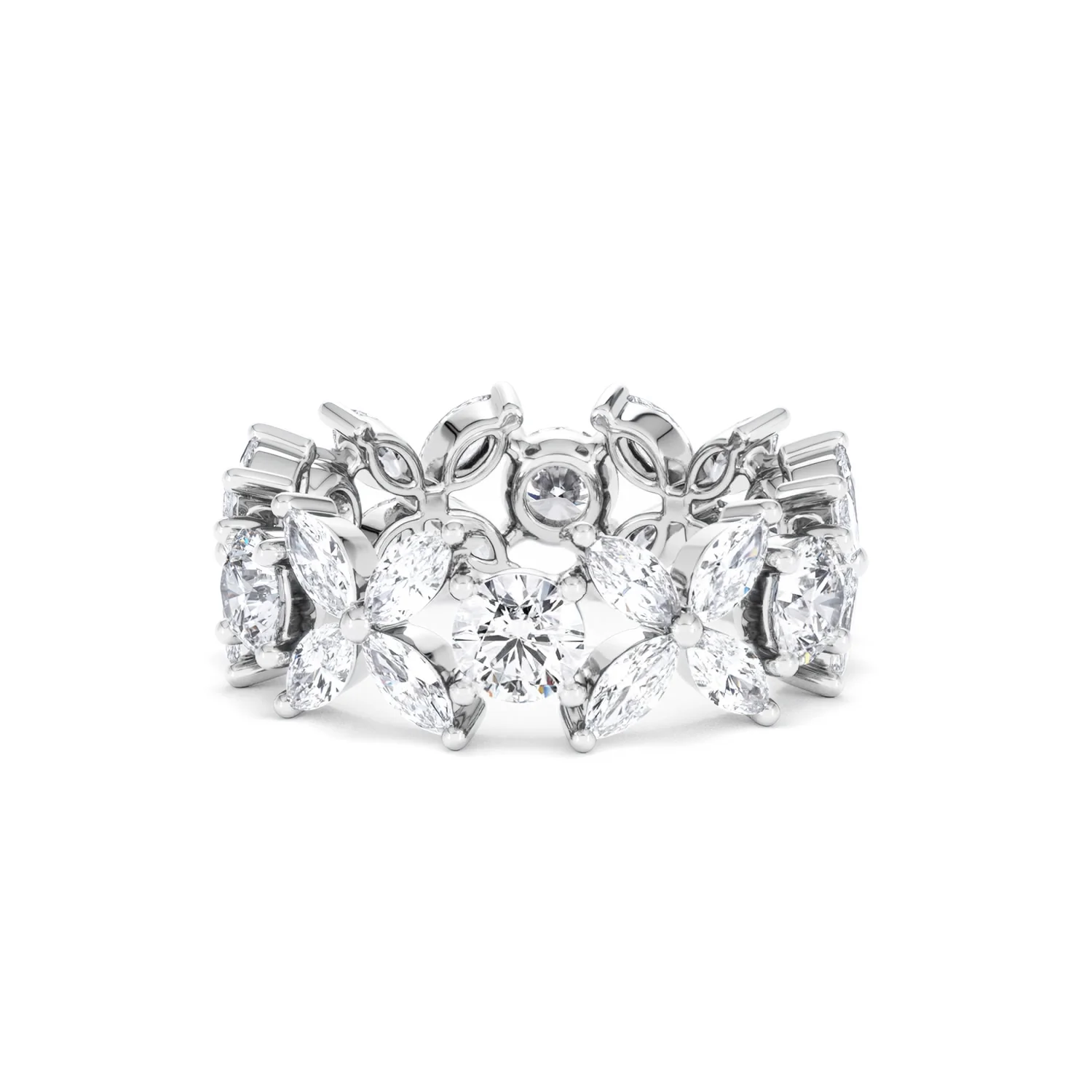 Luxe Floral 3.20ct Marquise and Round Cut Lab Diamond Eternity Ring in 18K White Gold - Image 15