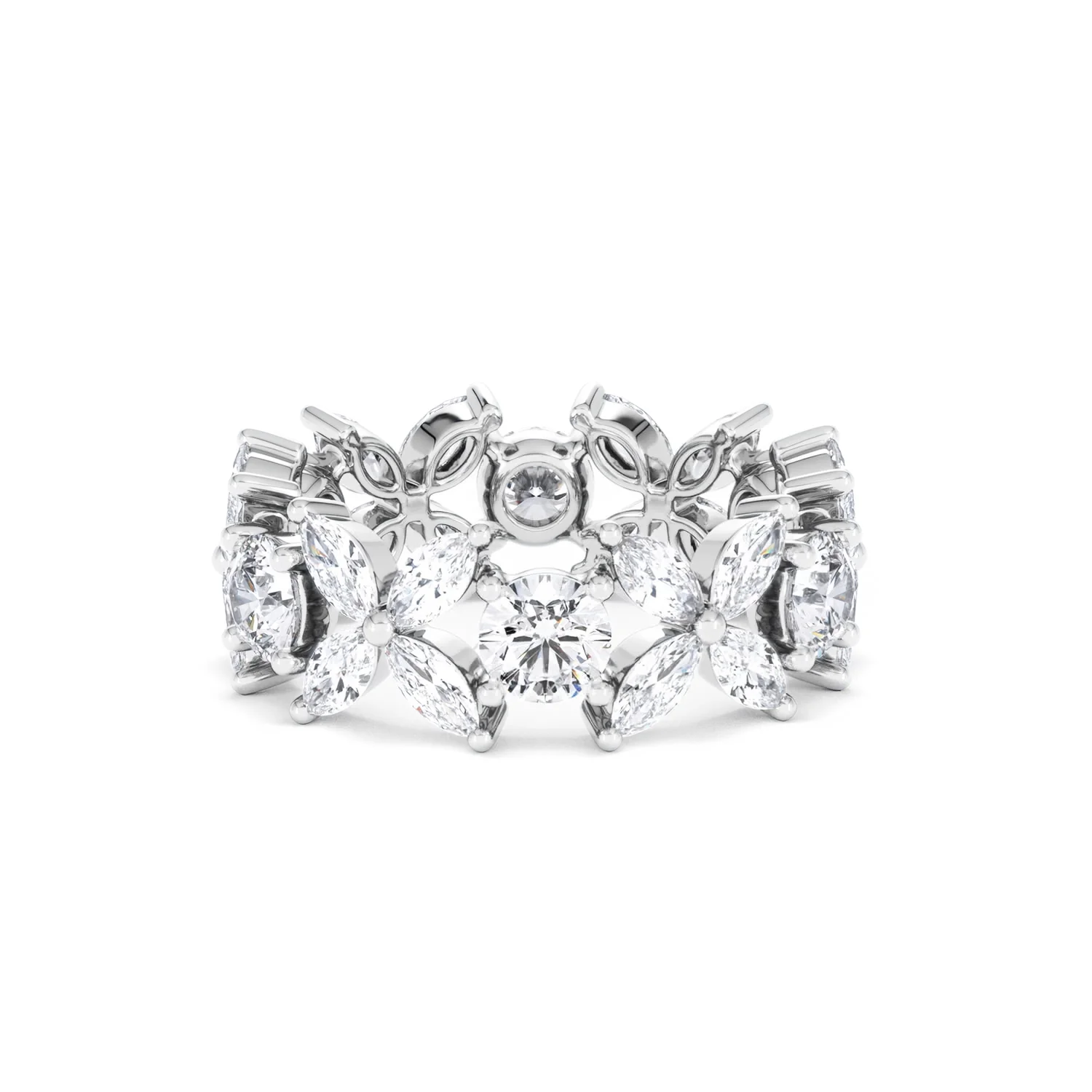 Luxe Floral 3.20ct Marquise and Round Cut Lab Diamond Eternity Ring in 18K White Gold - Image 16