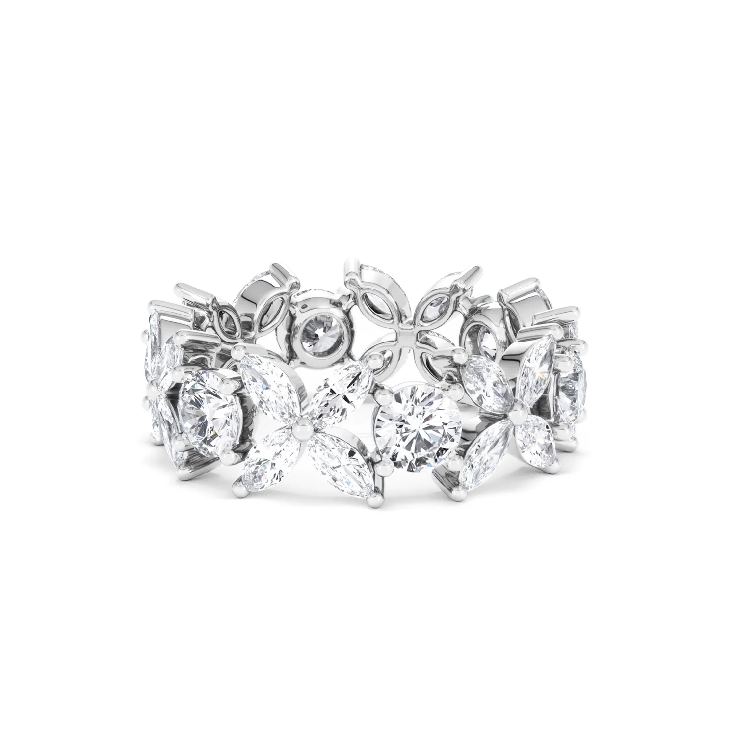 Luxe Floral 3.20ct Marquise and Round Cut Lab Diamond Eternity Ring in 18K White Gold - Image 19