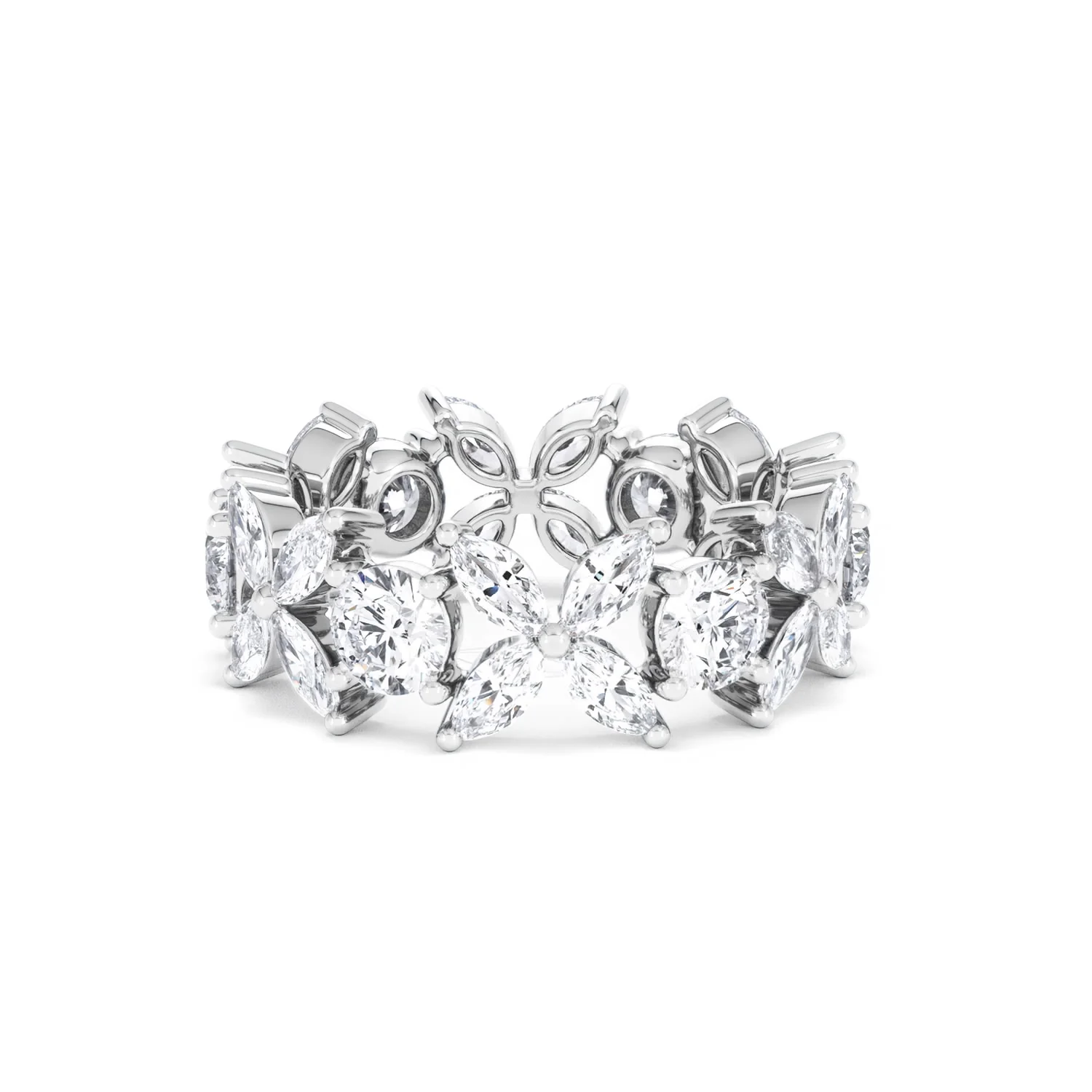 Luxe Floral 3.20ct Marquise and Round Cut Lab Diamond Eternity Ring in 18K White Gold - Image 23