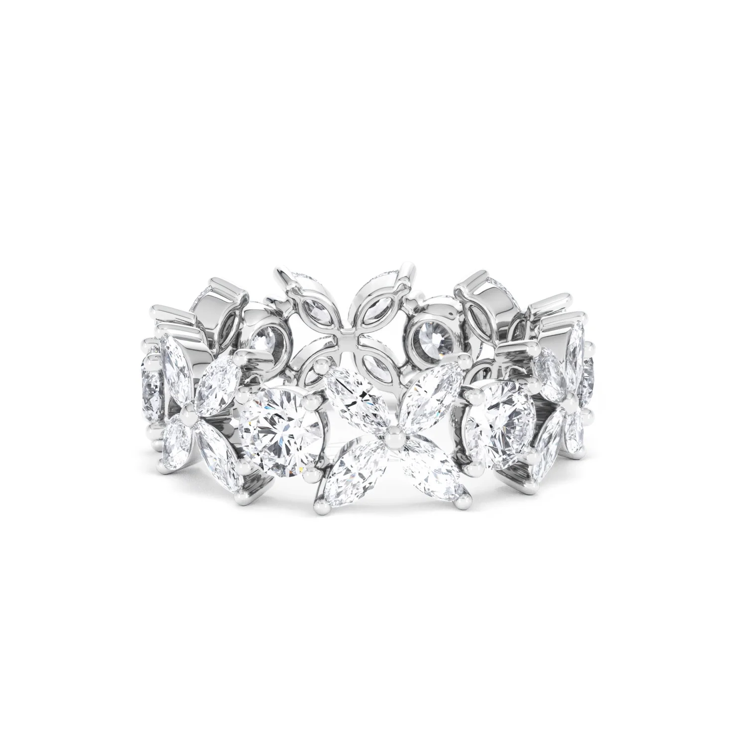 Luxe Floral 3.20ct Marquise and Round Cut Lab Diamond Eternity Ring in 18K White Gold - Image 24