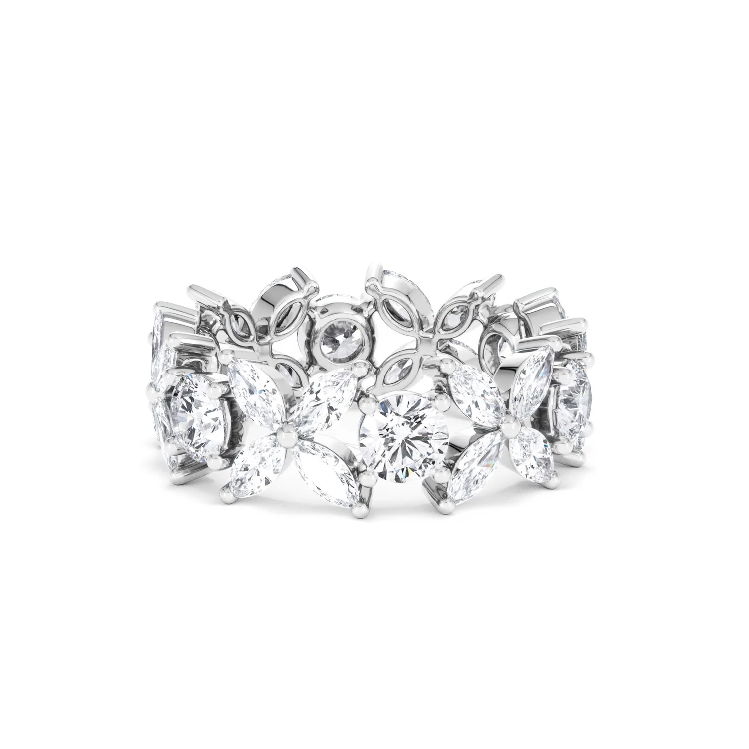 Luxe Floral 3.20ct Marquise and Round Cut Lab Diamond Eternity Ring in 18K White Gold - Image 31