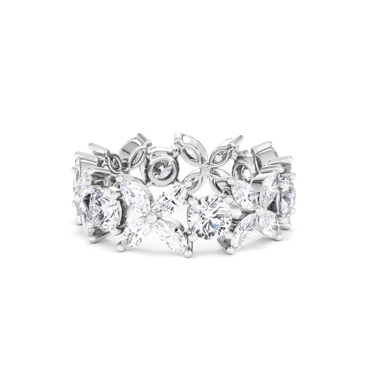 Luxe Floral 3.20ct Marquise and Round Cut Lab Diamond Eternity Ring in 18K White Gold - Image 32