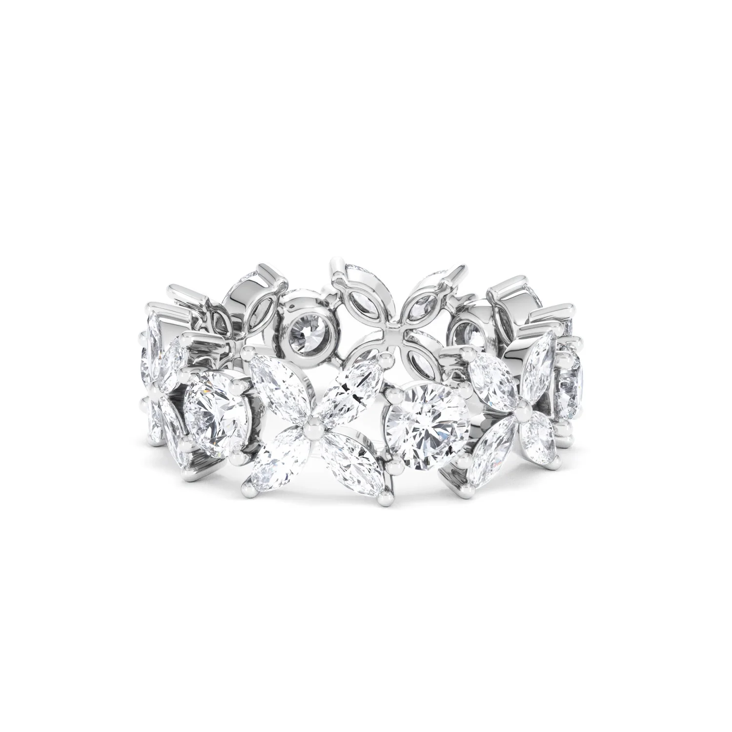 Luxe Floral 3.20ct Marquise and Round Cut Lab Diamond Eternity Ring in 18K White Gold - Image 33