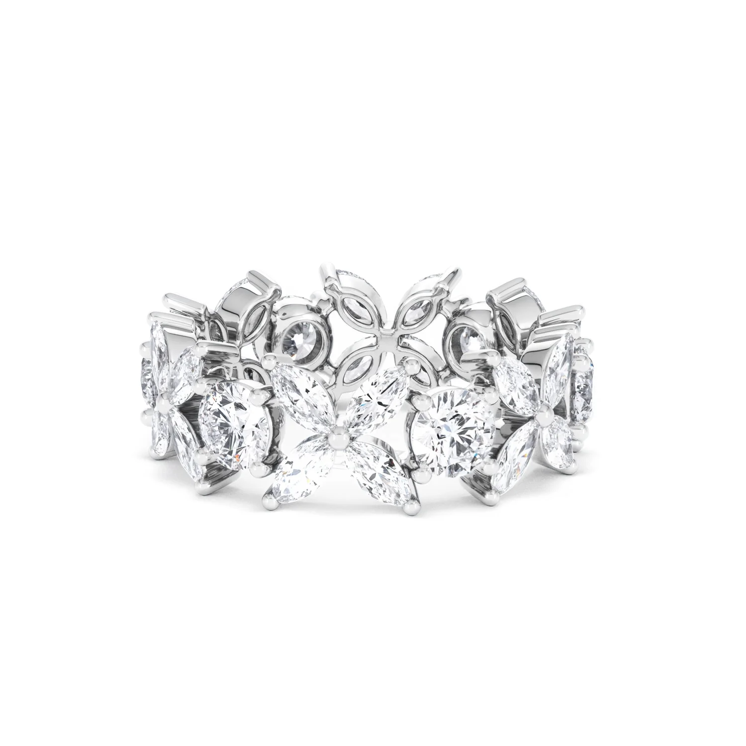 Luxe Floral 3.20ct Marquise and Round Cut Lab Diamond Eternity Ring in 18K White Gold - Image 34