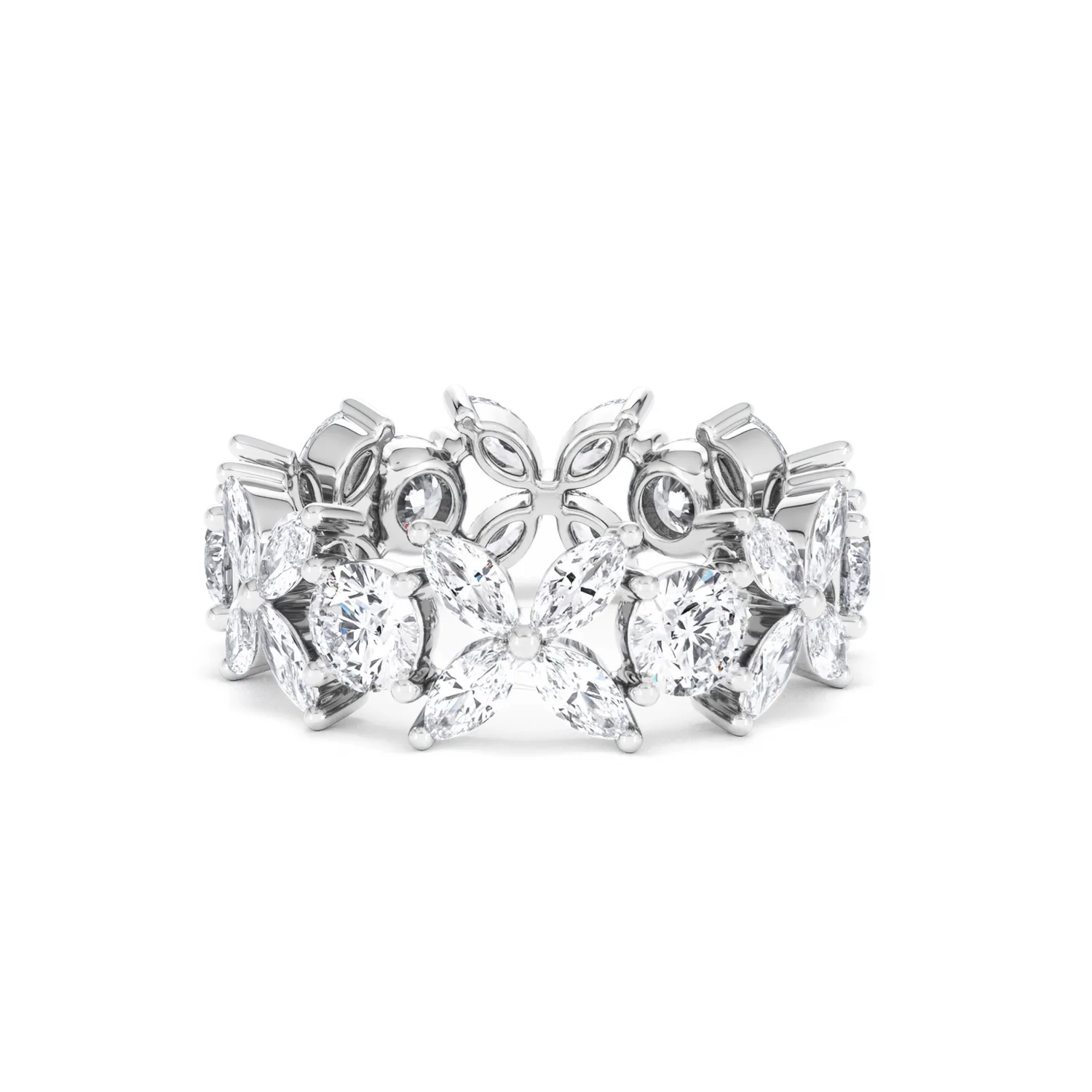 Luxe Floral 3.20ct Marquise and Round Cut Lab Diamond Eternity Ring in 18K White Gold - Image 35