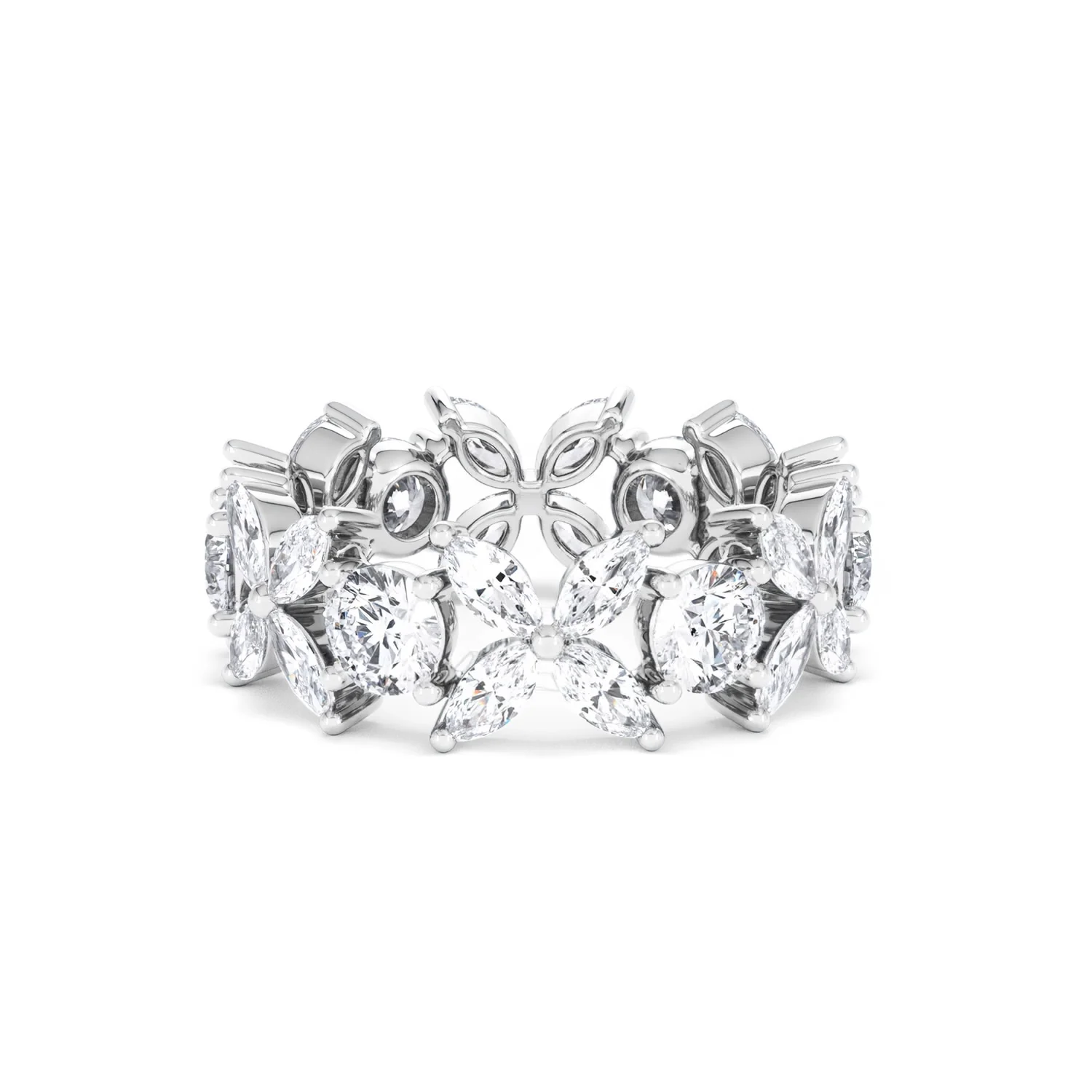 Luxe Floral 3.20ct Marquise and Round Cut Lab Diamond Eternity Ring in 18K White Gold - Image 36