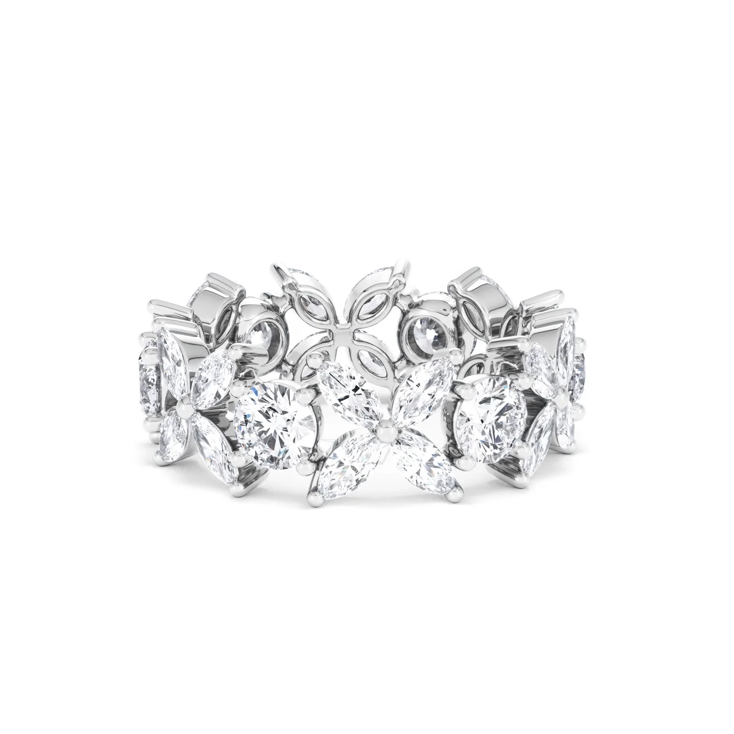 Luxe Floral 3.20ct Marquise and Round Cut Lab Diamond Eternity Ring in 18K White Gold - Image 37