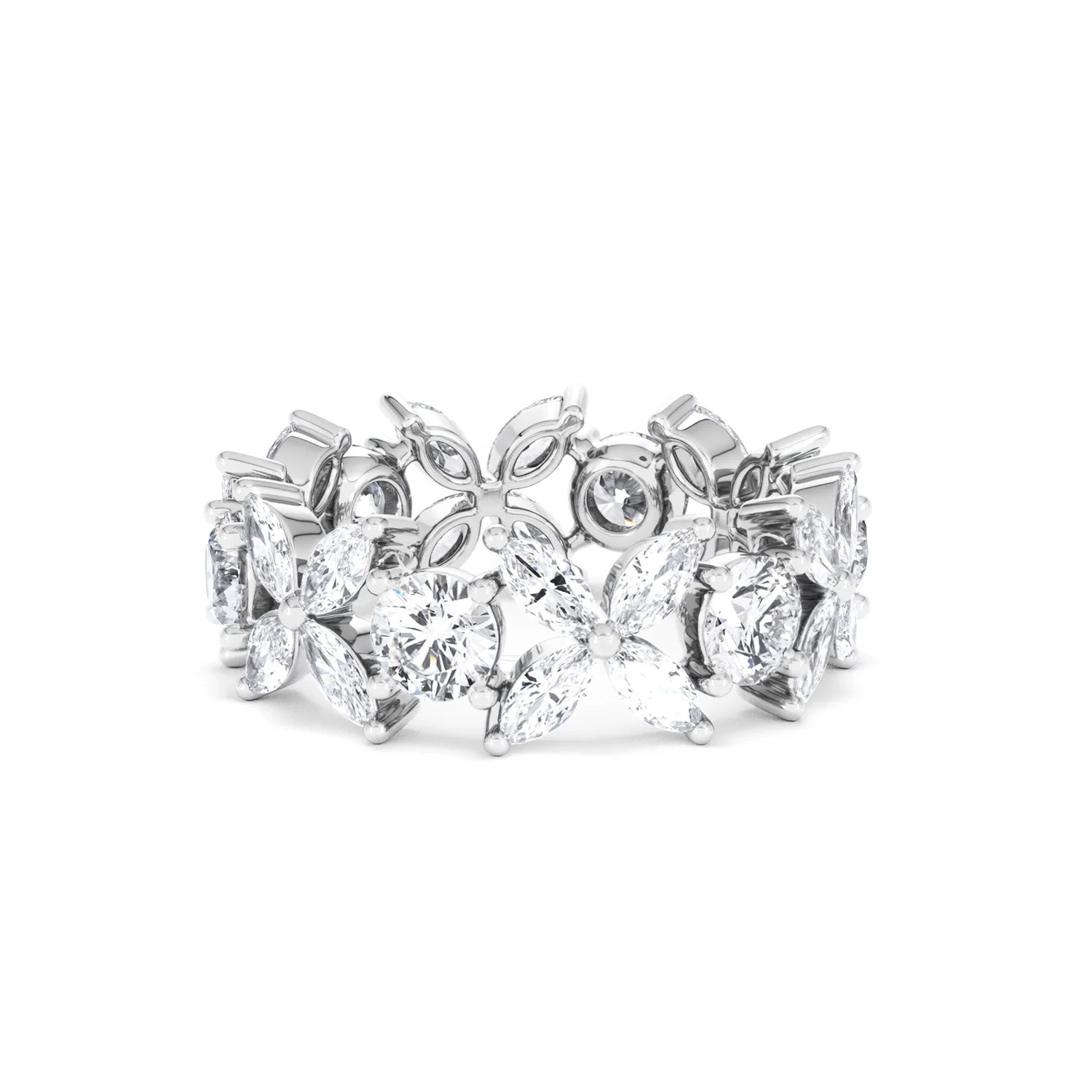 Luxe Floral 3.20ct Marquise and Round Cut Lab Diamond Eternity Ring in 18K White Gold - Image 38