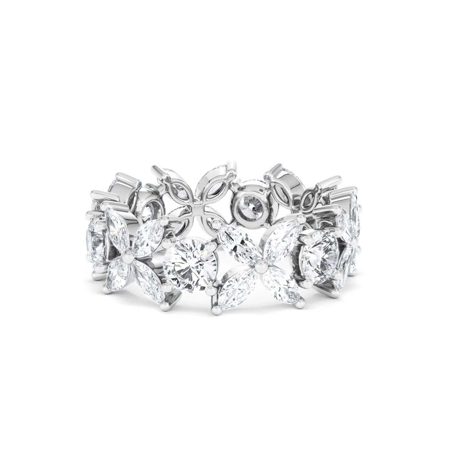 Luxe Floral 3.20ct Marquise and Round Cut Lab Diamond Eternity Ring in 18K White Gold - Image 39