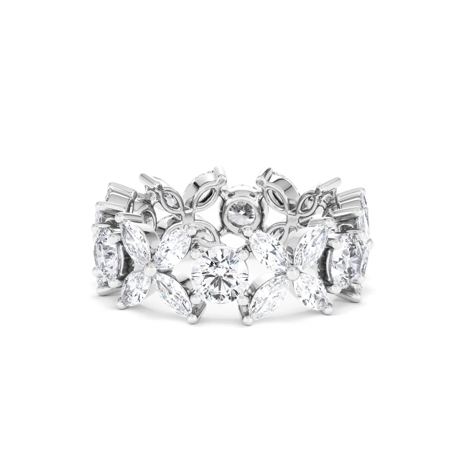 Luxe Floral 3.20ct Marquise and Round Cut Lab Diamond Eternity Ring in 18K White Gold - Image 41