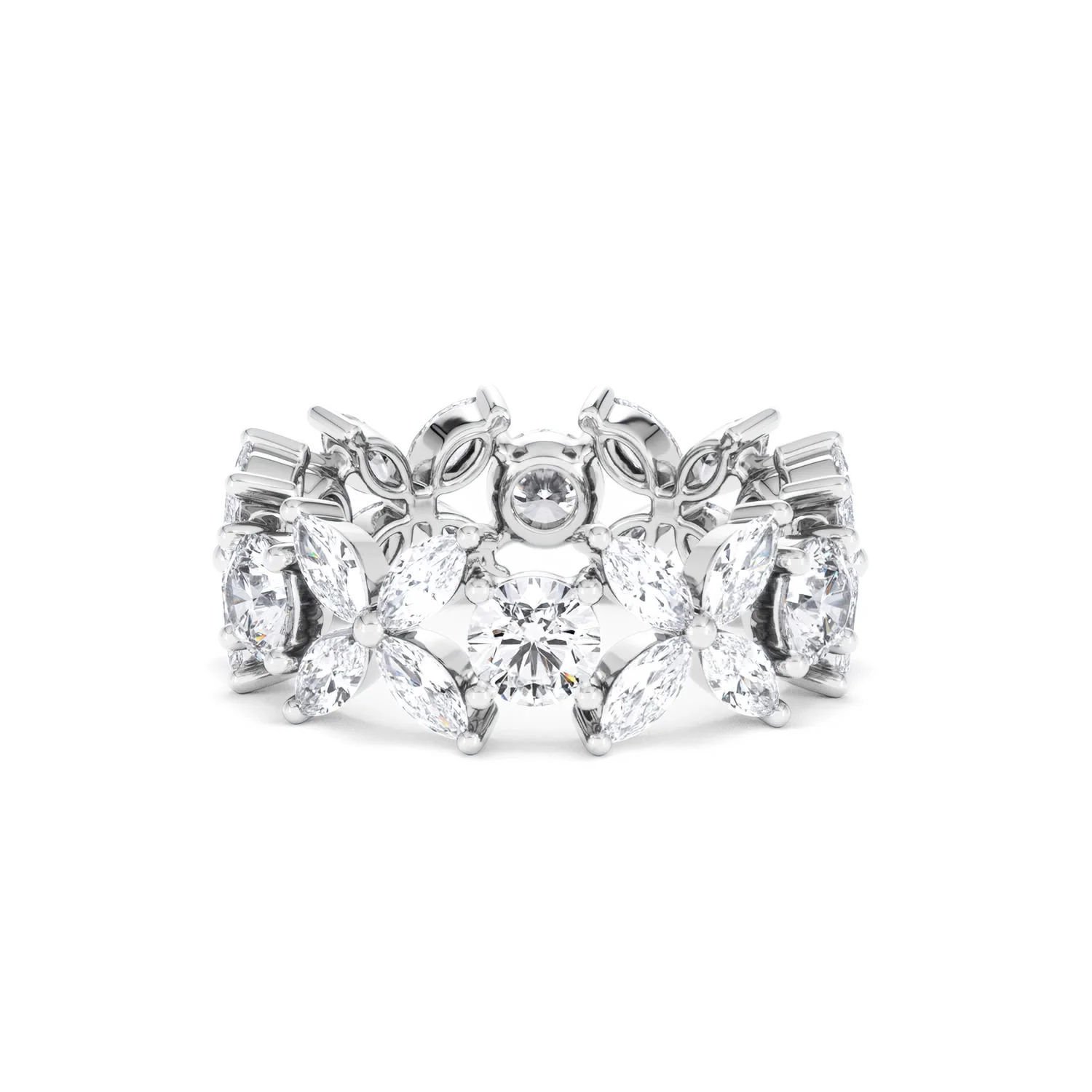 Luxe Floral 3.20ct Marquise and Round Cut Lab Diamond Eternity Ring in 18K White Gold - Image 42