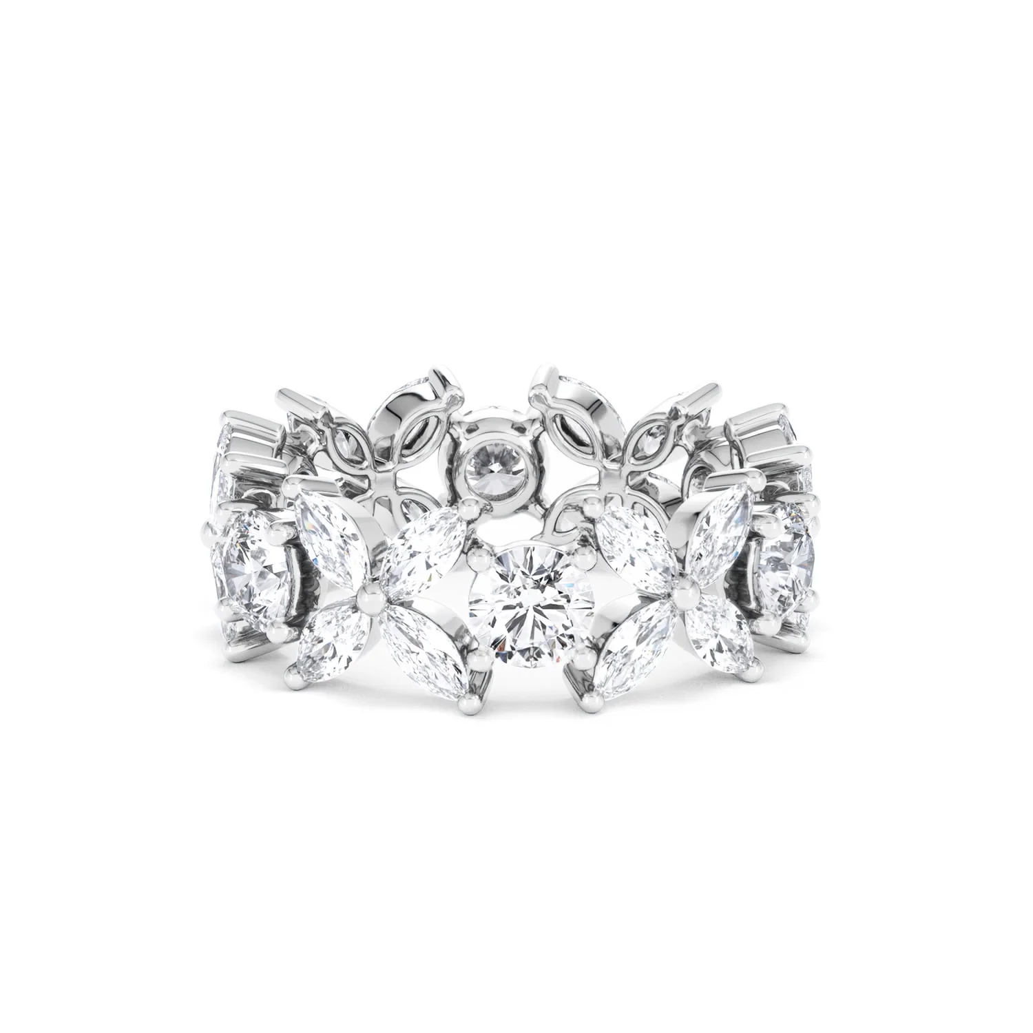 Luxe Floral 3.20ct Marquise and Round Cut Lab Diamond Eternity Ring in 18K White Gold - Image 43