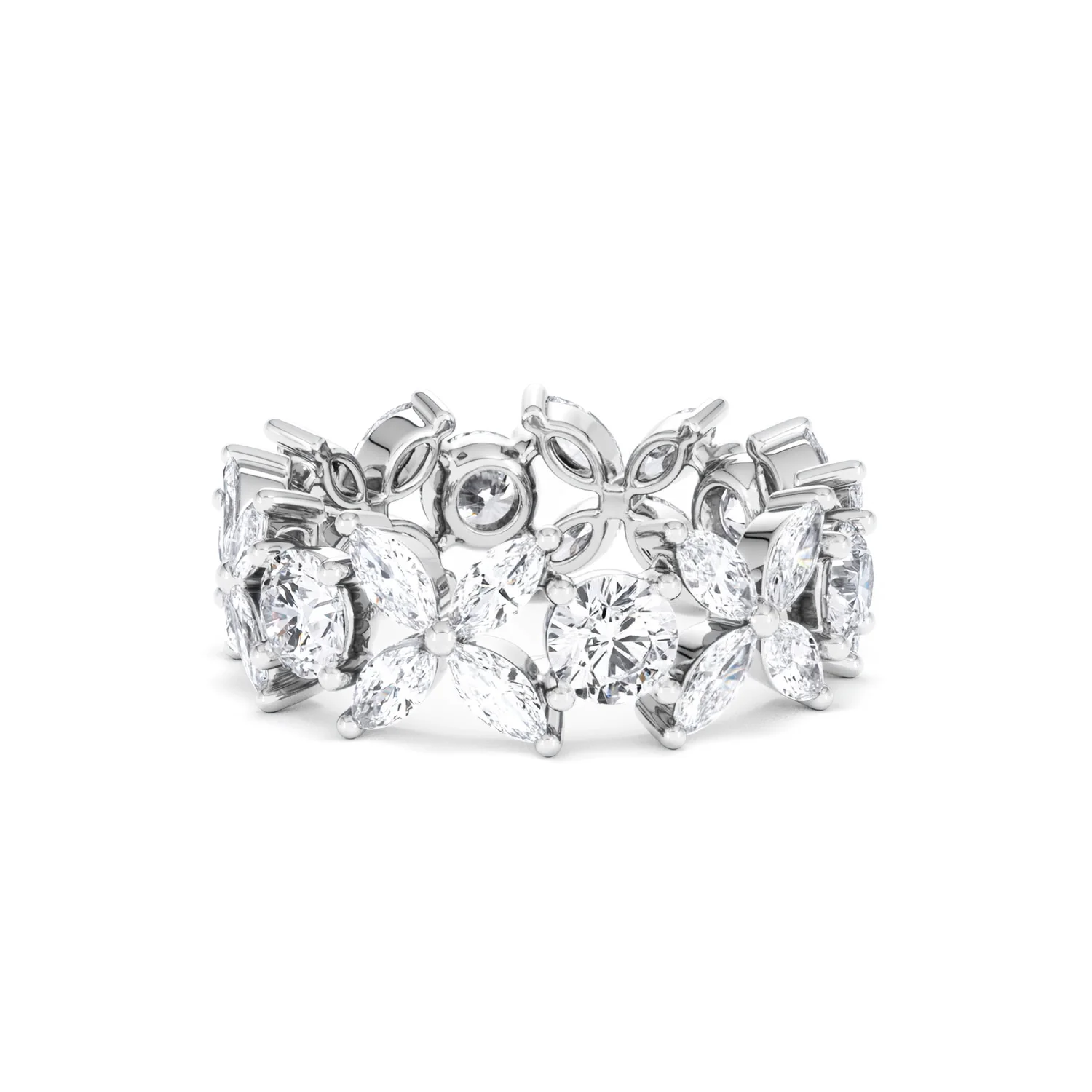 Luxe Floral 3.20ct Marquise and Round Cut Lab Diamond Eternity Ring in 18K White Gold - Image 45