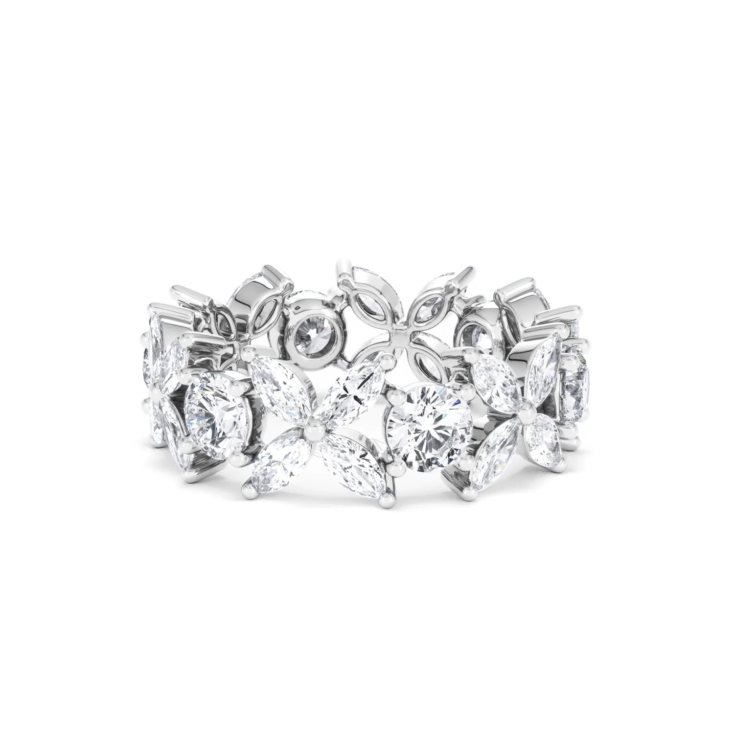 Luxe Floral 3.20ct Marquise and Round Cut Lab Diamond Eternity Ring in 18K White Gold - Image 46