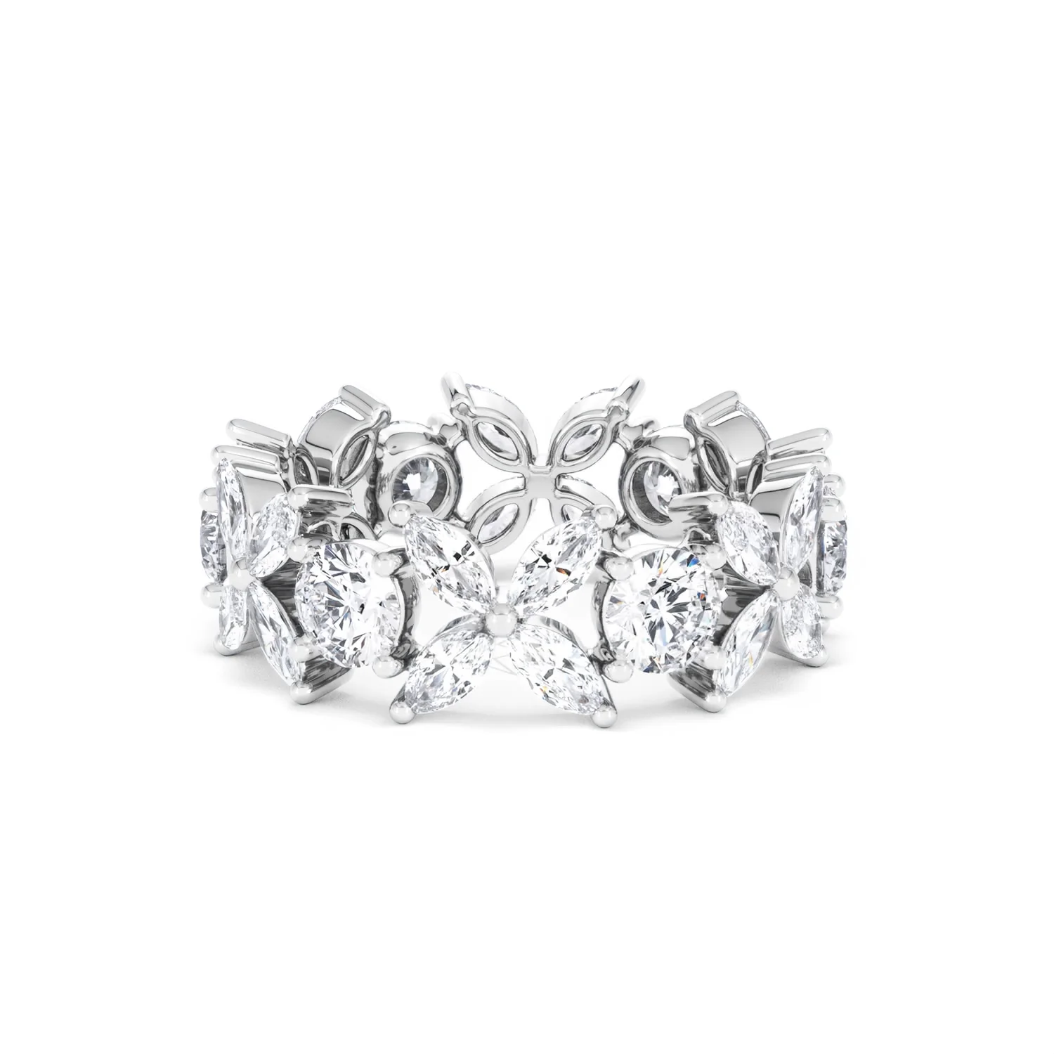 Luxe Floral 3.20ct Marquise and Round Cut Lab Diamond Eternity Ring in 18K White Gold - Image 48