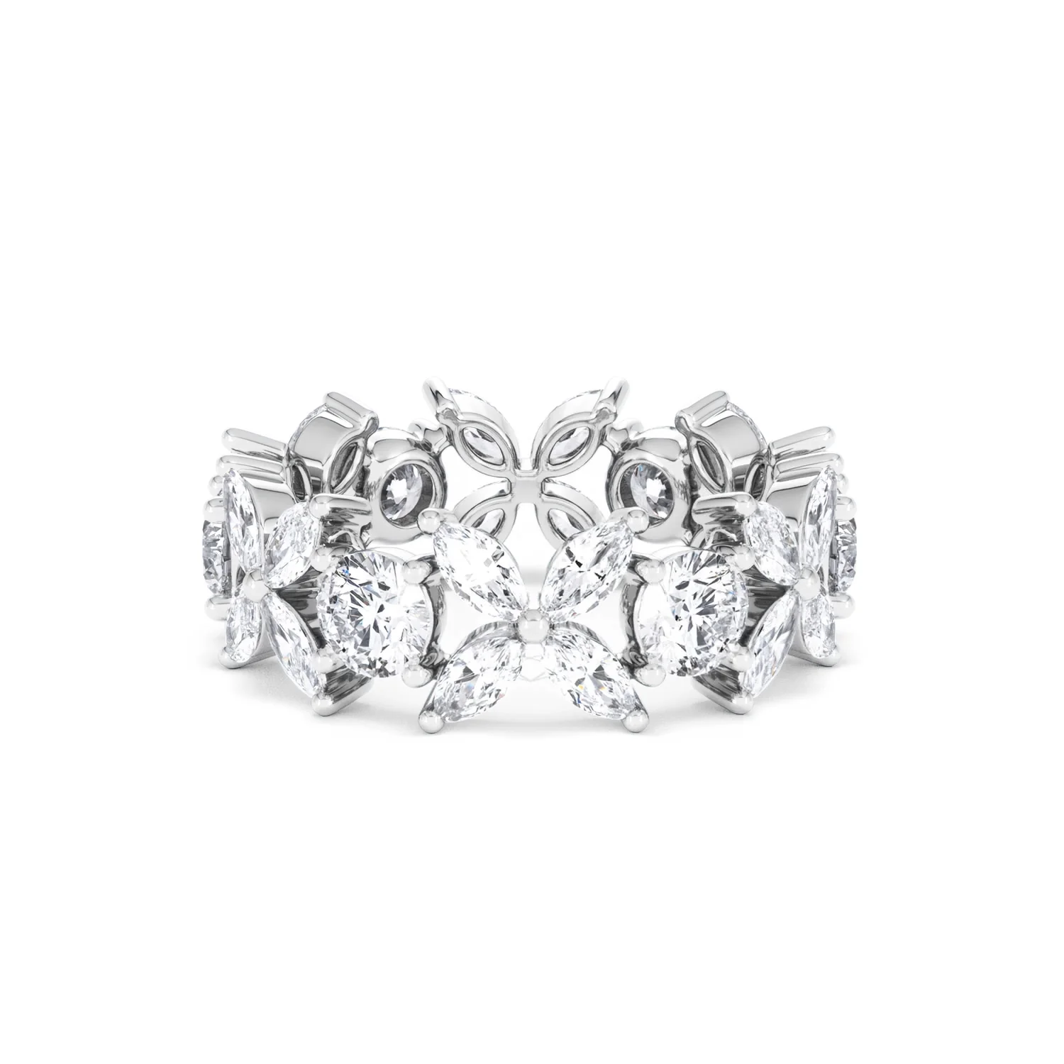 Luxe Floral 3.20ct Marquise and Round Cut Lab Diamond Eternity Ring in 18K White Gold - Image 49