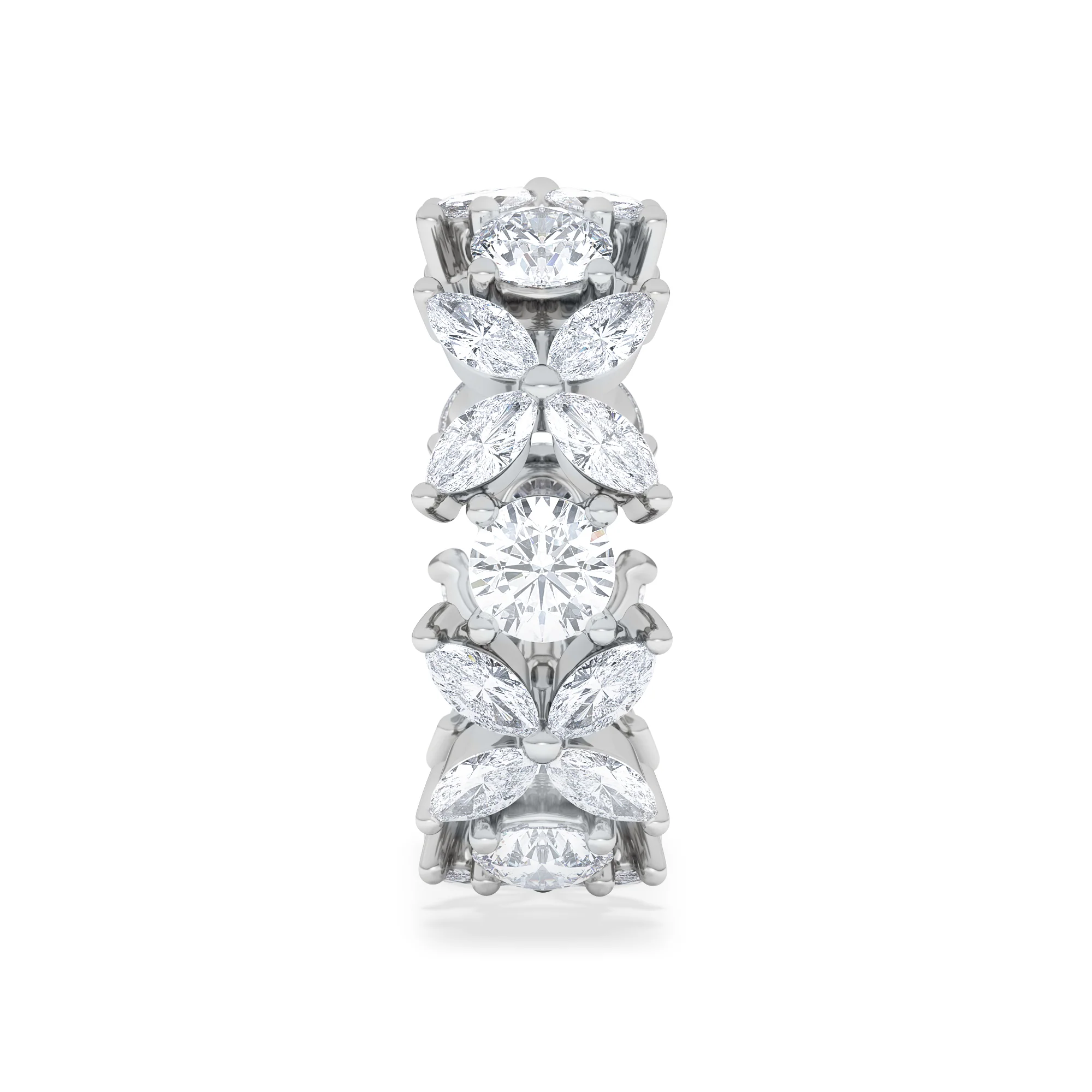 Luxe Floral 3.20ct Marquise and Round Cut Lab Diamond Eternity Ring in 18K White Gold - Image 5