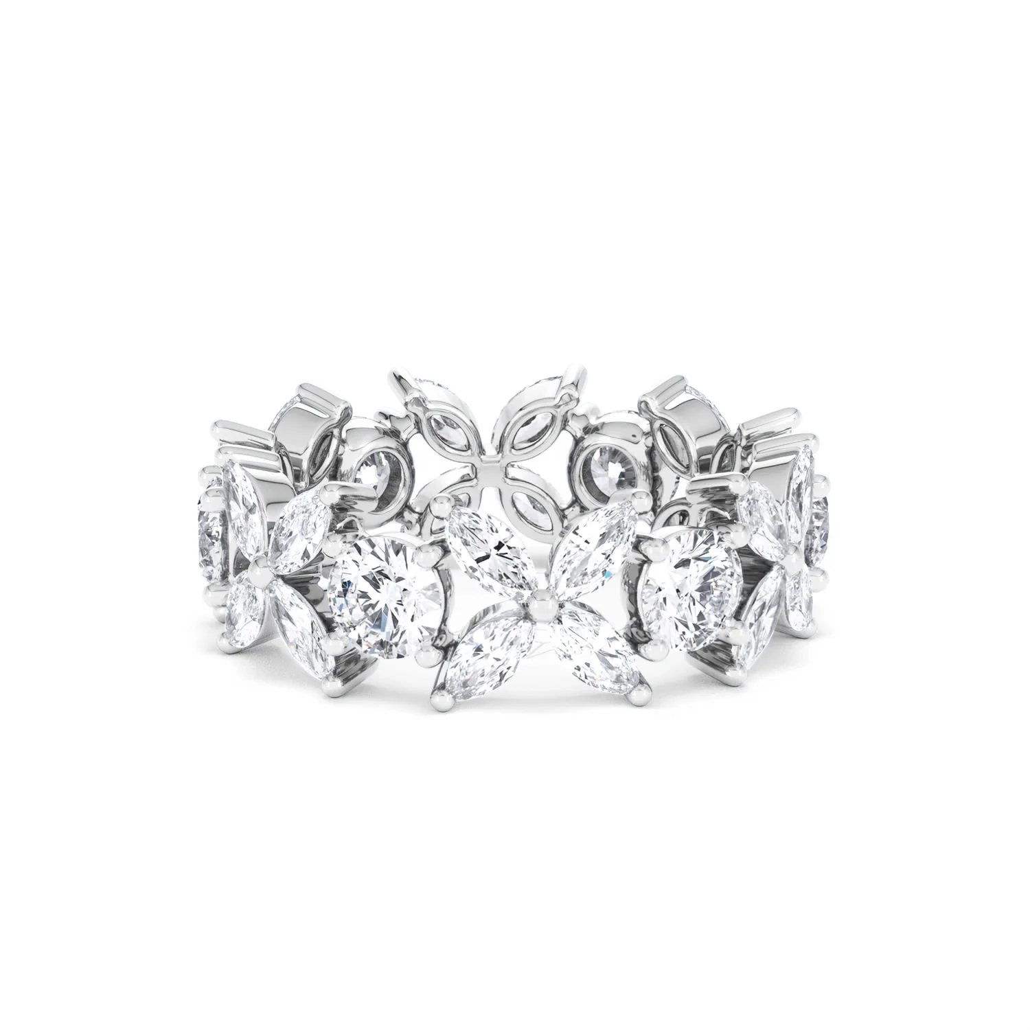 Luxe Floral 3.20ct Marquise and Round Cut Lab Diamond Eternity Ring in 18K White Gold - Image 50