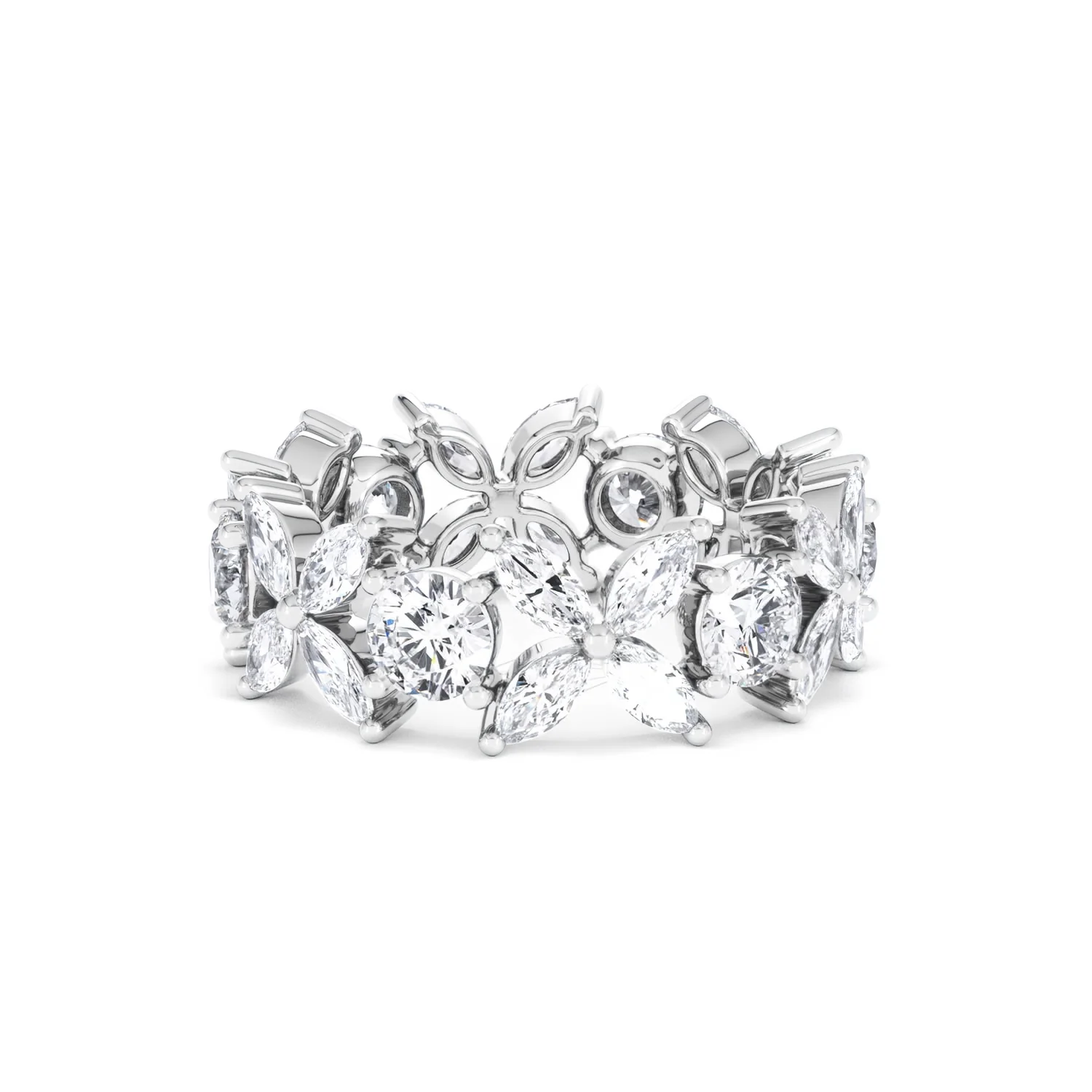 Luxe Floral 3.20ct Marquise and Round Cut Lab Diamond Eternity Ring in 18K White Gold - Image 51