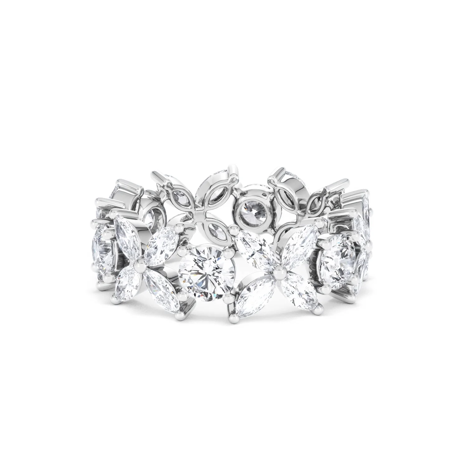 Luxe Floral 3.20ct Marquise and Round Cut Lab Diamond Eternity Ring in 18K White Gold - Image 53