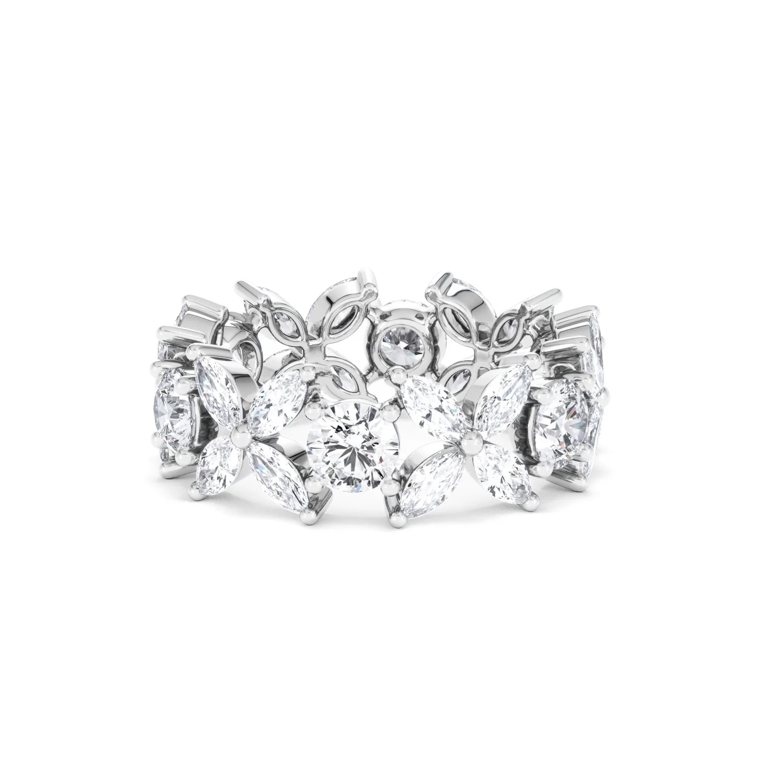 Luxe Floral 3.20ct Marquise and Round Cut Lab Diamond Eternity Ring in 18K White Gold - Image 54