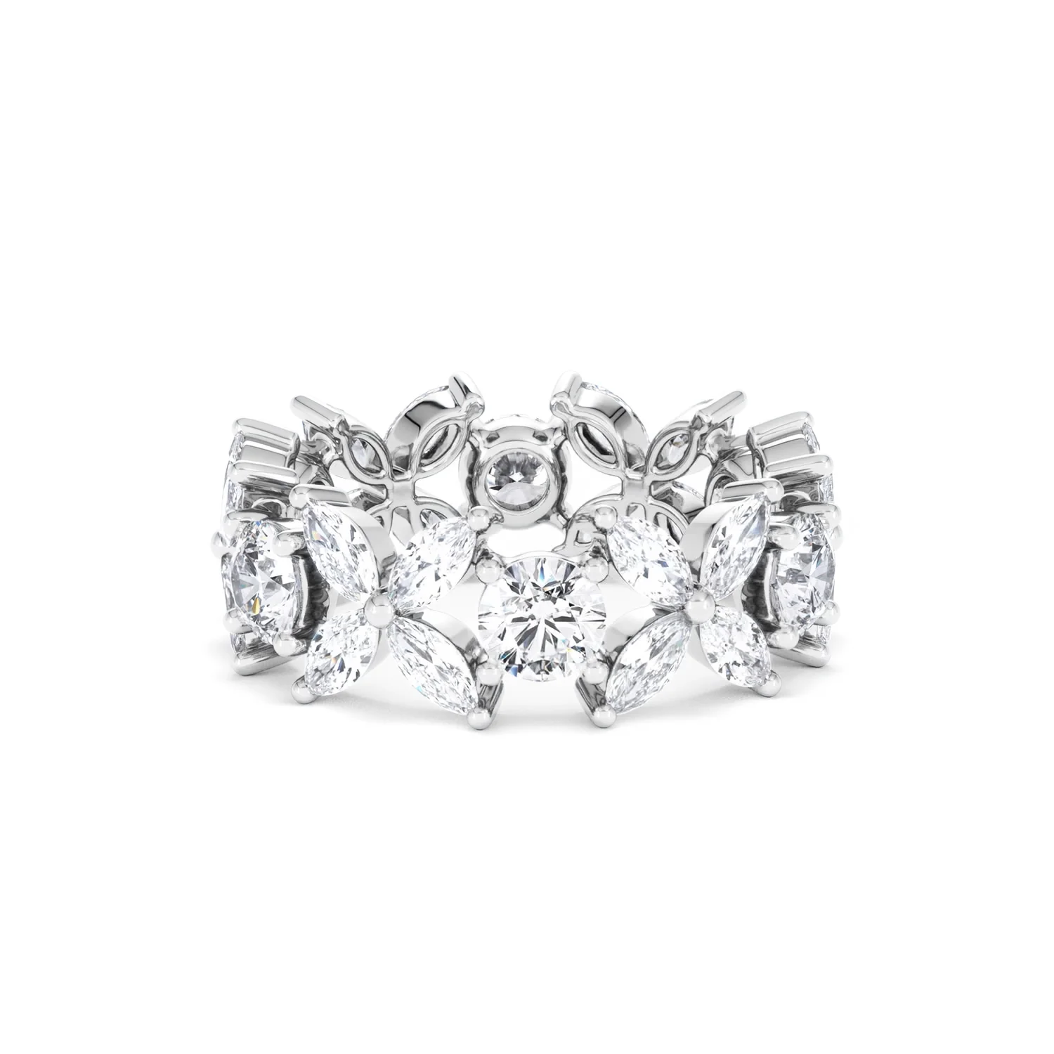 Luxe Floral 3.20ct Marquise and Round Cut Lab Diamond Eternity Ring in 18K White Gold - Image 56
