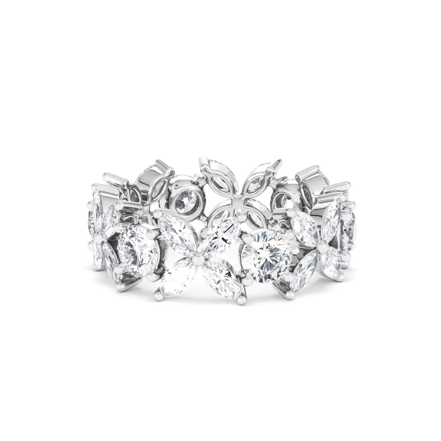 Luxe Floral 3.20ct Marquise and Round Cut Lab Diamond Eternity Ring in 18K White Gold - Image 60