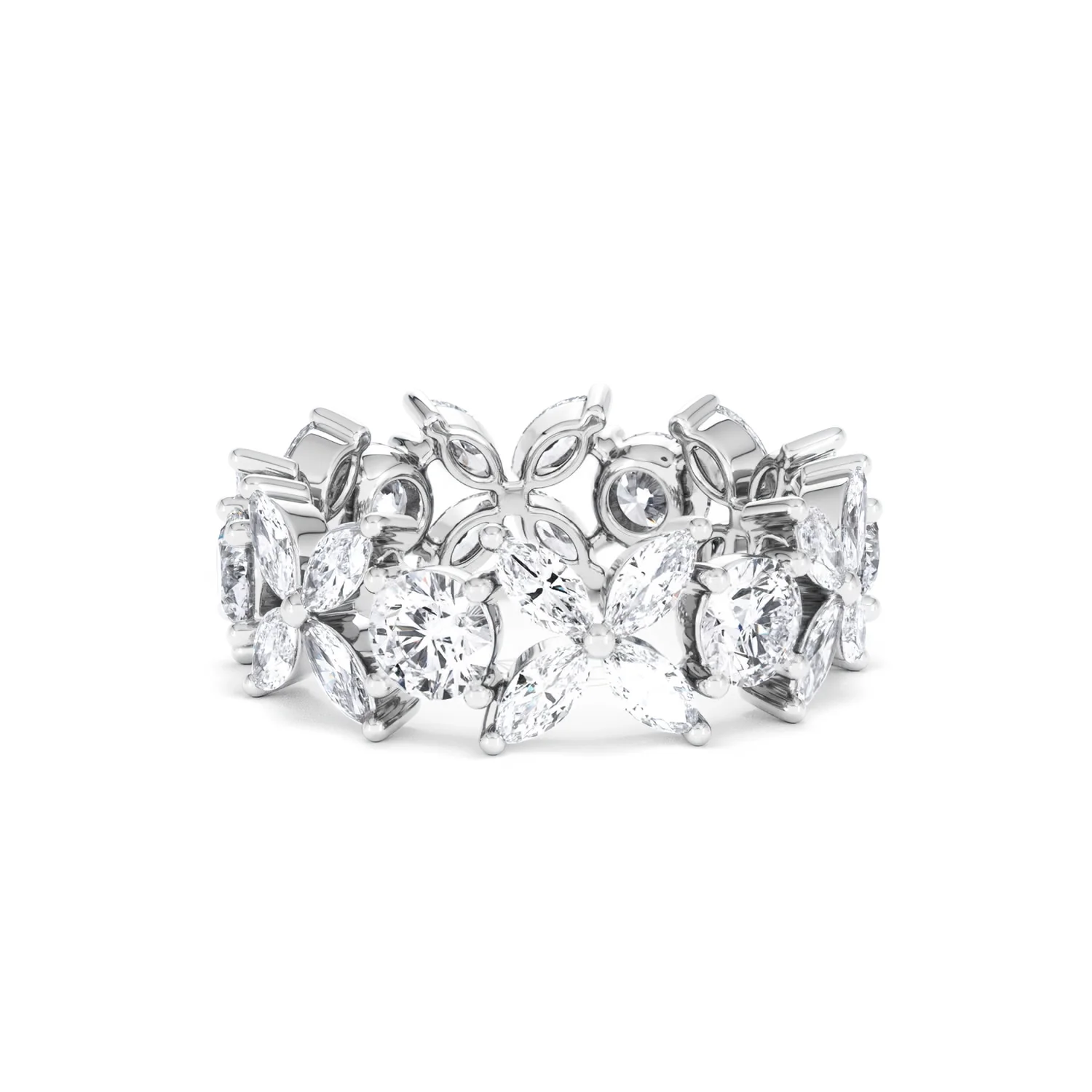 Luxe Floral 3.20ct Marquise and Round Cut Lab Diamond Eternity Ring in 18K White Gold - Image 64