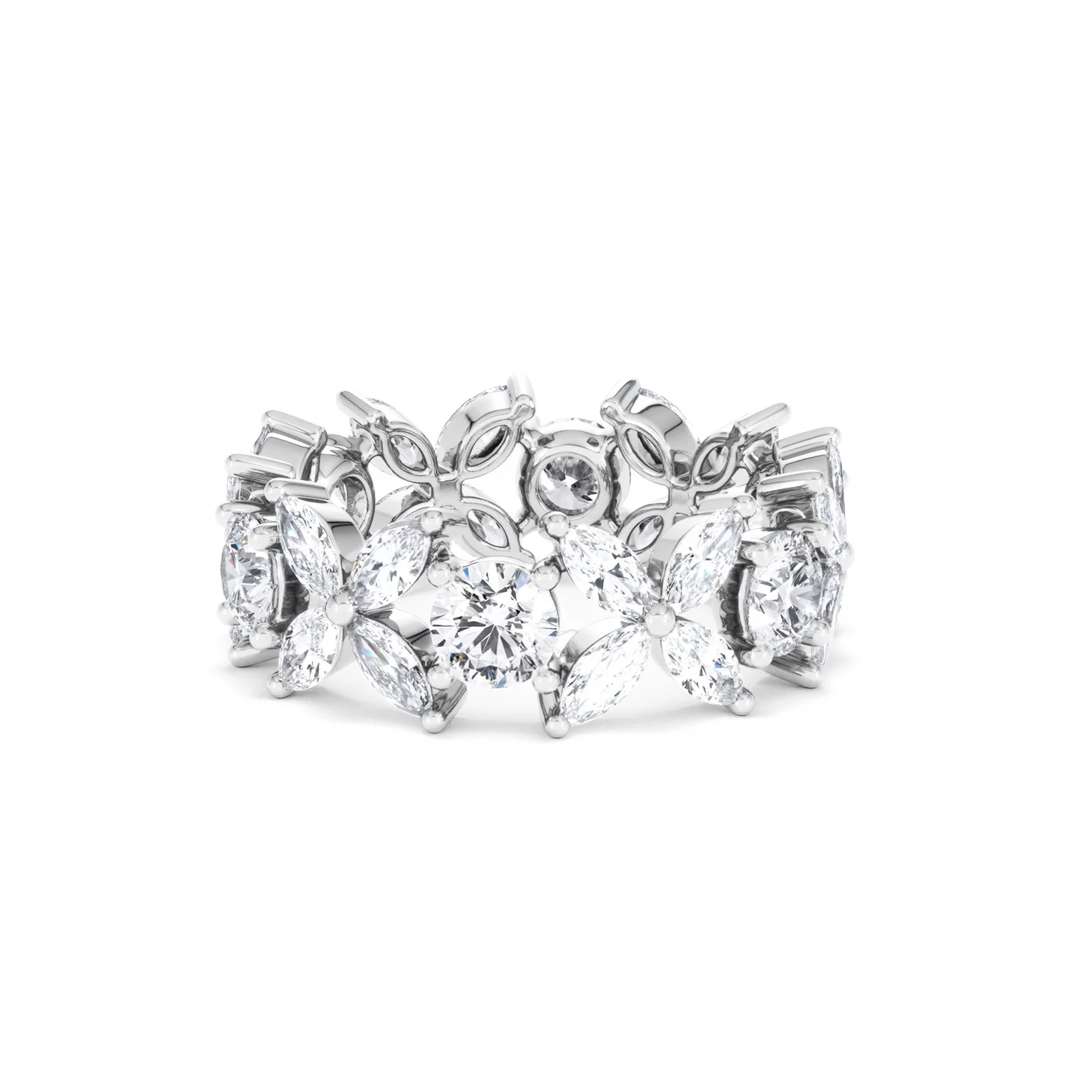 Luxe Floral 3.20ct Marquise and Round Cut Lab Diamond Eternity Ring in 18K White Gold - Image 67