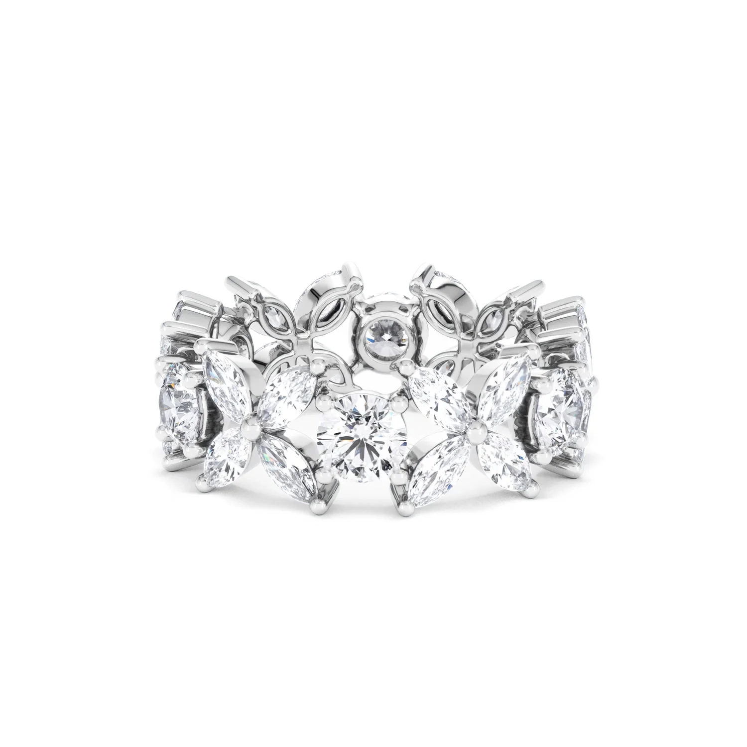 Luxe Floral 3.20ct Marquise and Round Cut Lab Diamond Eternity Ring in 18K White Gold - Image 68