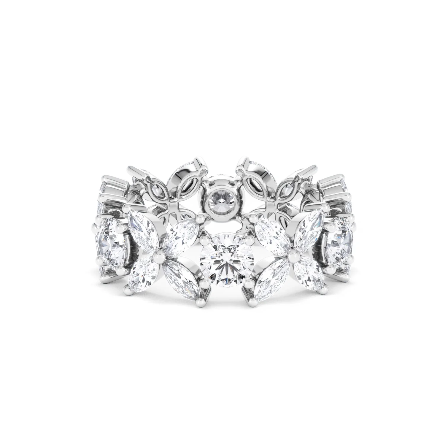 Luxe Floral 3.20ct Marquise and Round Cut Lab Diamond Eternity Ring in 18K White Gold - Image 69