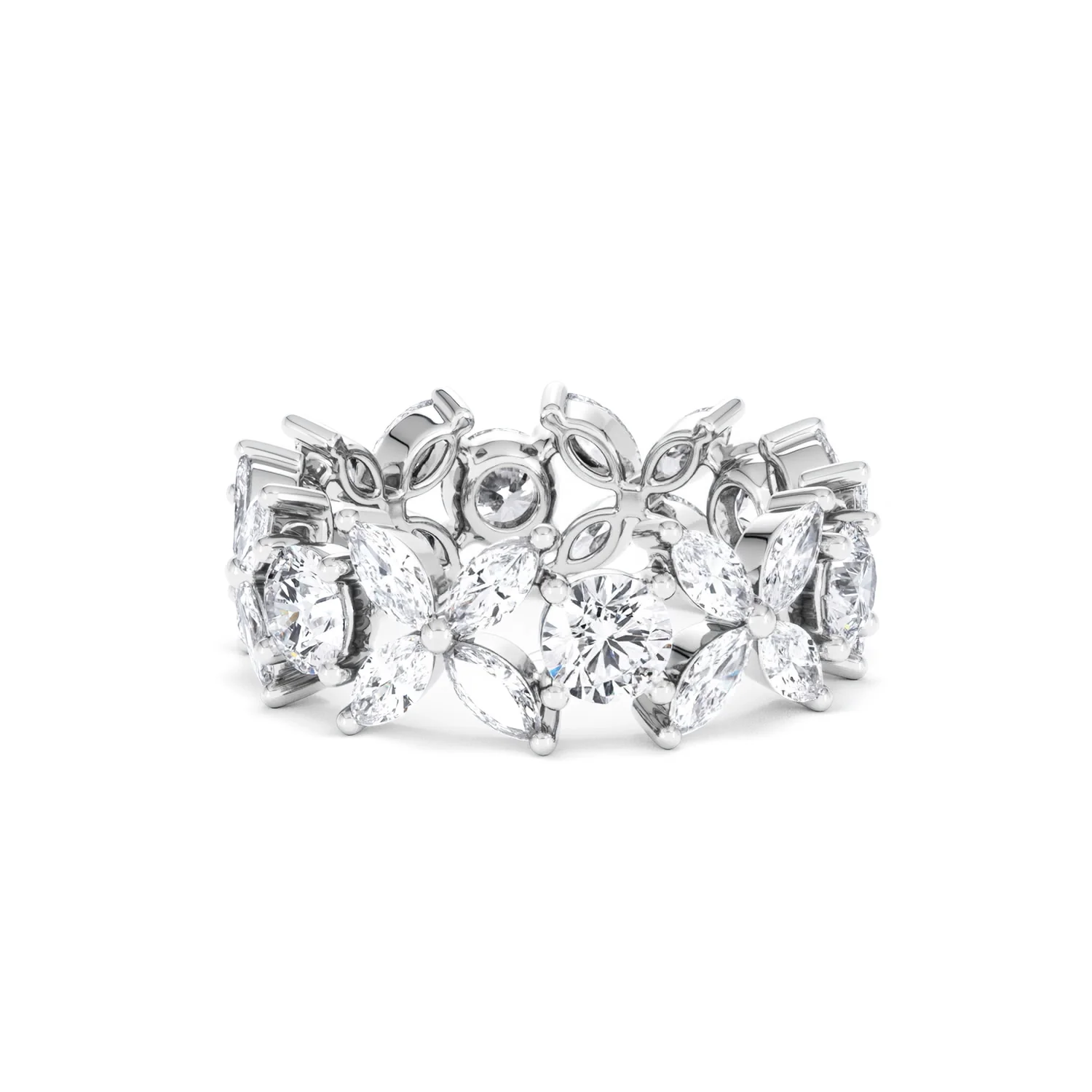 Luxe Floral 3.20ct Marquise and Round Cut Lab Diamond Eternity Ring in 18K White Gold - Image 71