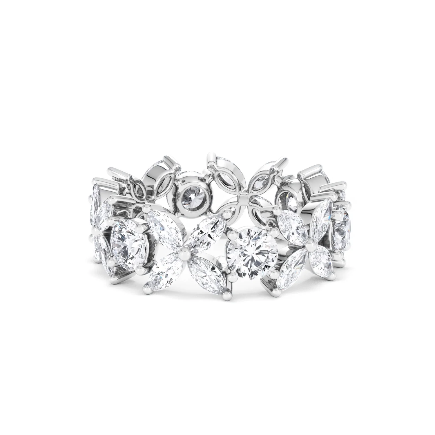 Luxe Floral 3.20ct Marquise and Round Cut Lab Diamond Eternity Ring in 18K White Gold - Image 72