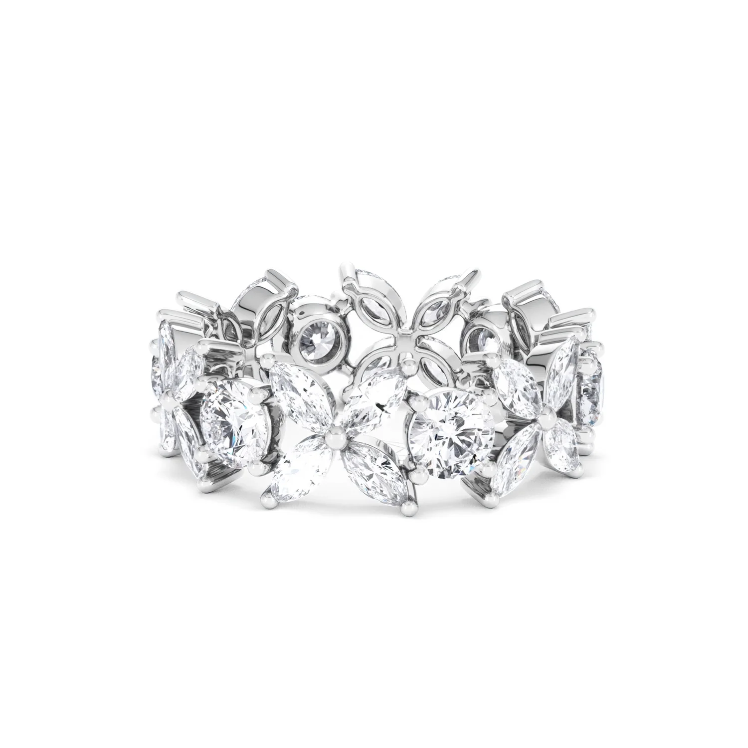 Luxe Floral 3.20ct Marquise and Round Cut Lab Diamond Eternity Ring in 18K White Gold - Image 73