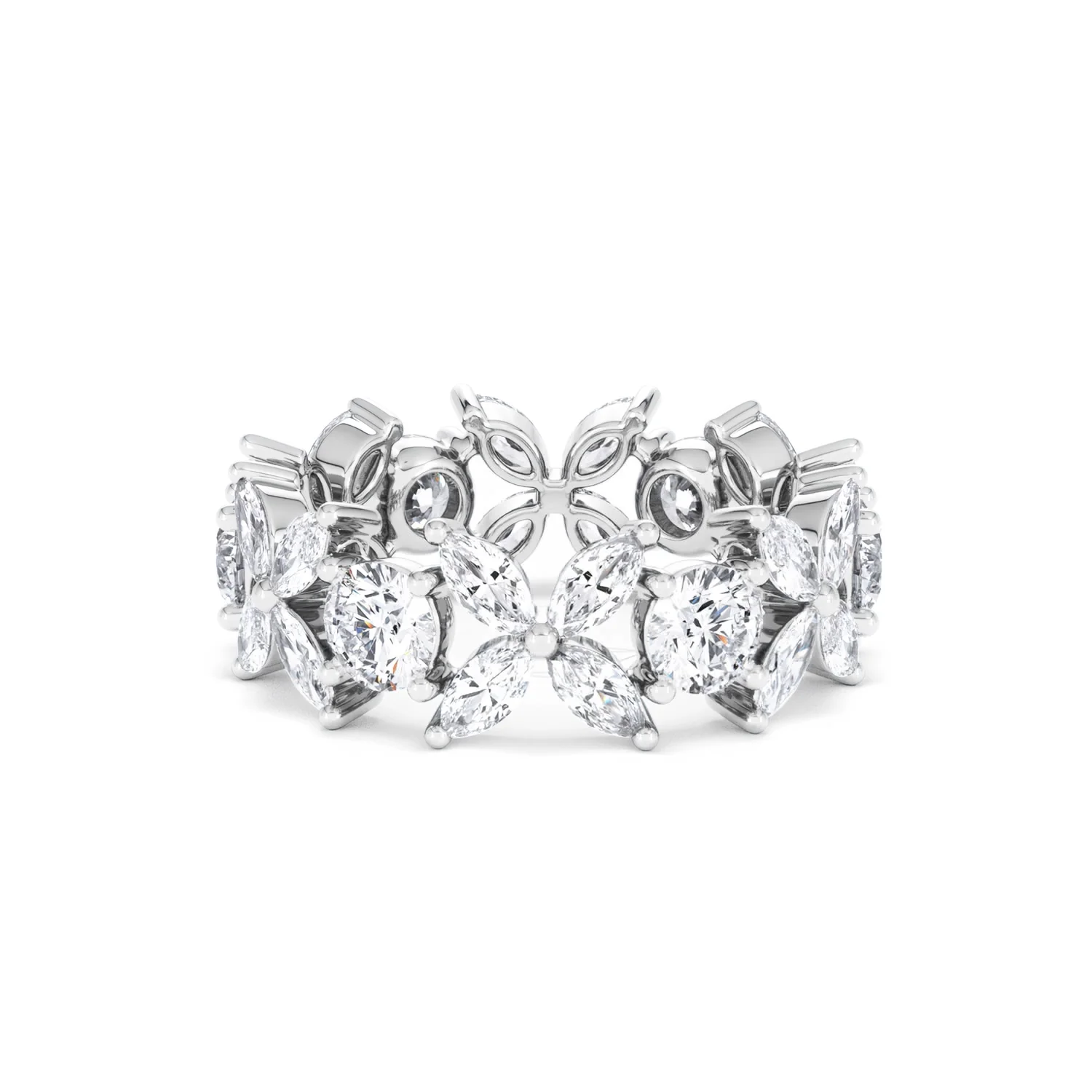 Luxe Floral 3.20ct Marquise and Round Cut Lab Diamond Eternity Ring in 18K White Gold - Image 75