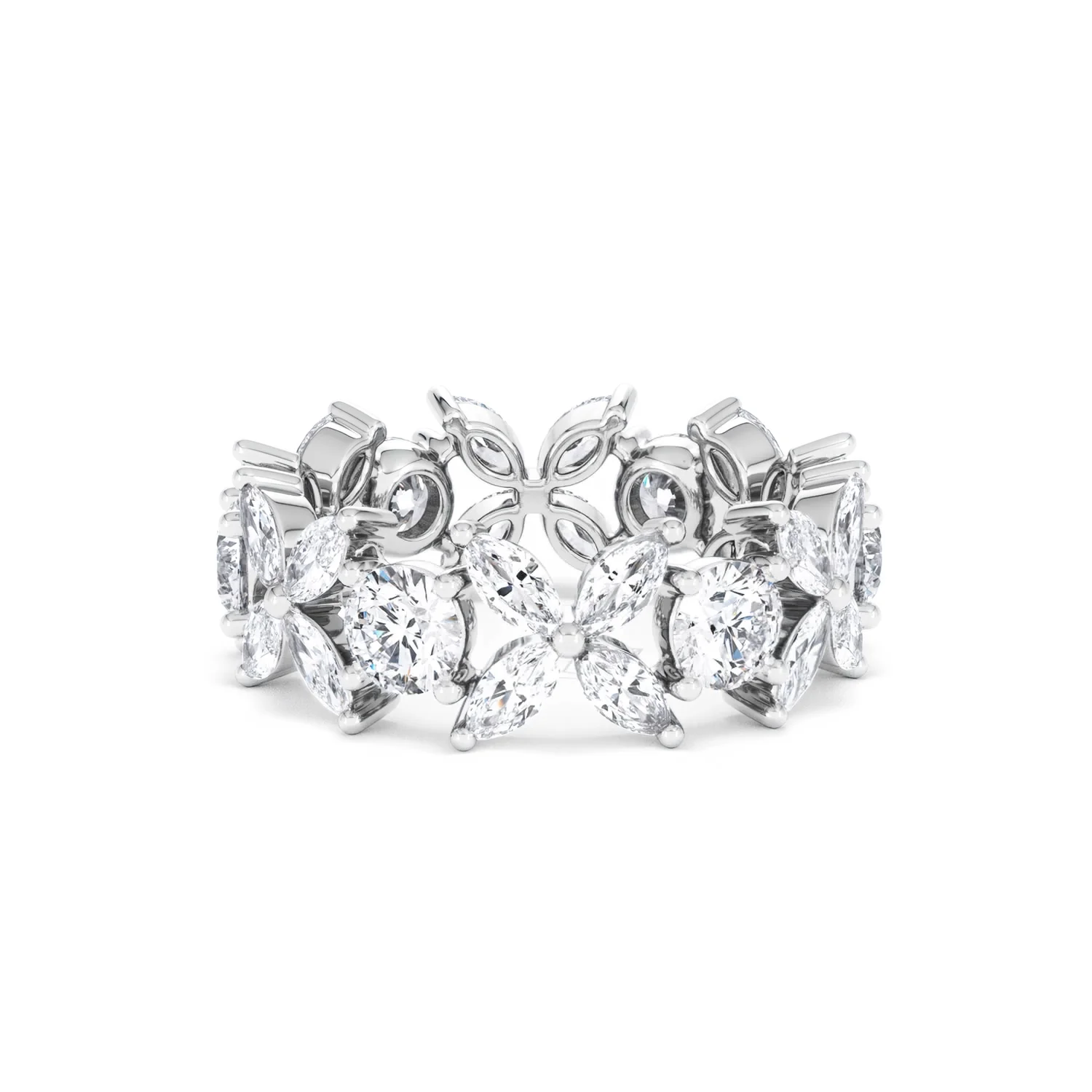 Luxe Floral 3.20ct Marquise and Round Cut Lab Diamond Eternity Ring in 18K White Gold - Image 76
