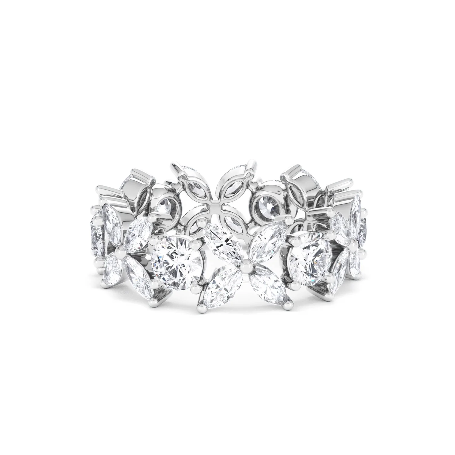 Luxe Floral 3.20ct Marquise and Round Cut Lab Diamond Eternity Ring in 18K White Gold - Image 77