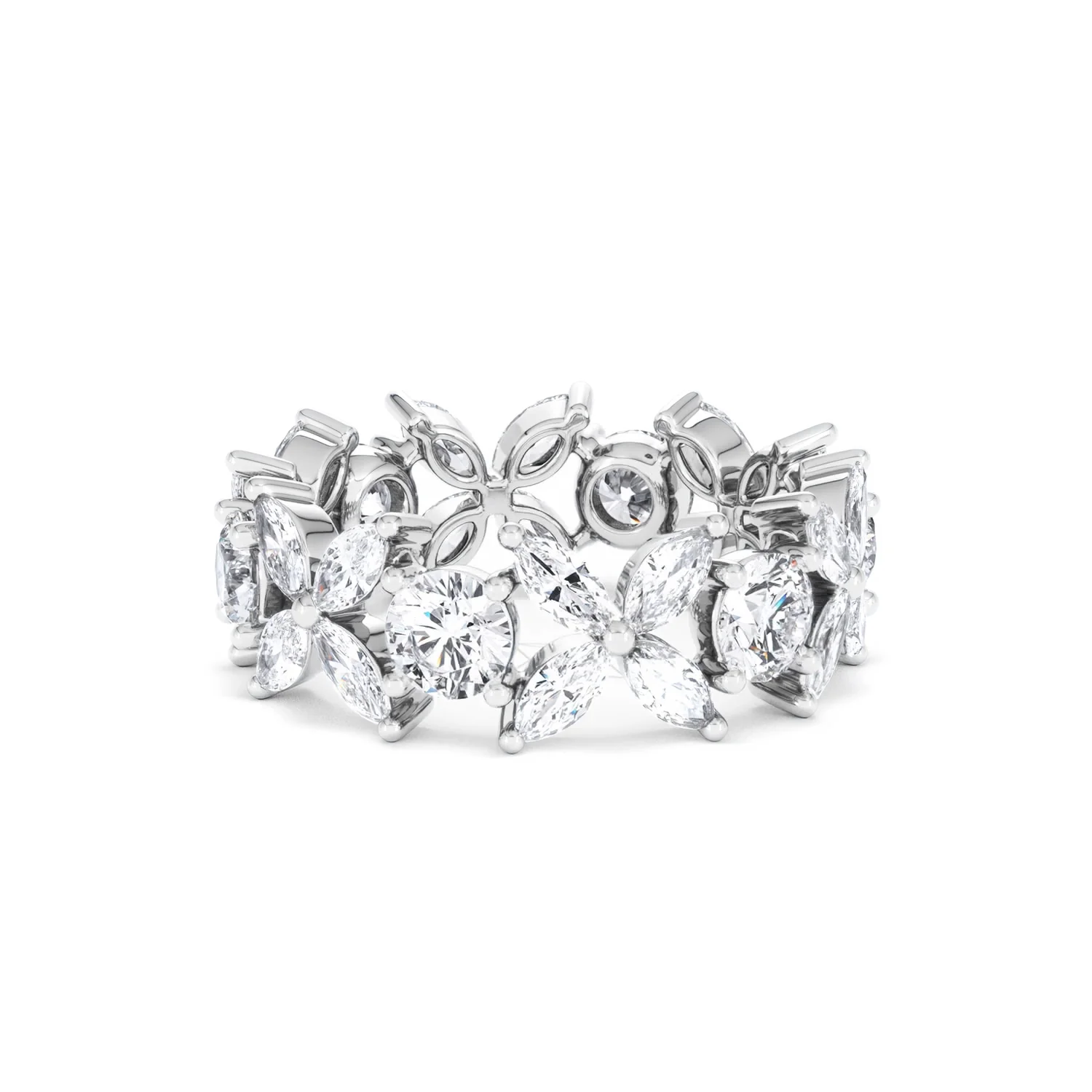 Luxe Floral 3.20ct Marquise and Round Cut Lab Diamond Eternity Ring in 18K White Gold - Image 78