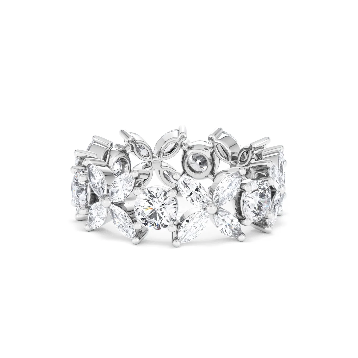 Luxe Floral 3.20ct Marquise and Round Cut Lab Diamond Eternity Ring in 18K White Gold - Image 79