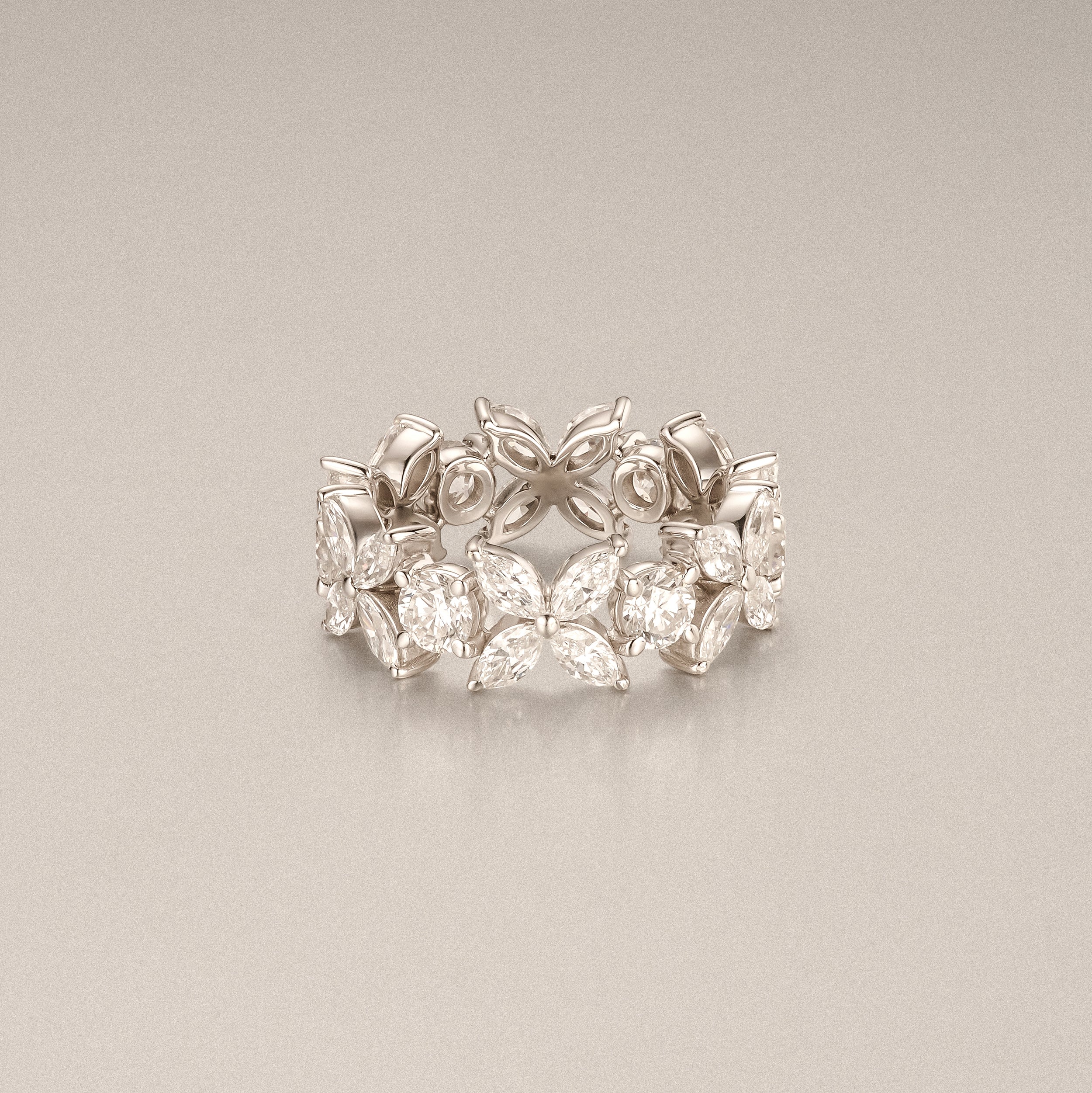 Luxe Floral 3.20ct Marquise and Round Cut Lab Diamond Eternity Ring in 18K White Gold - Image 8