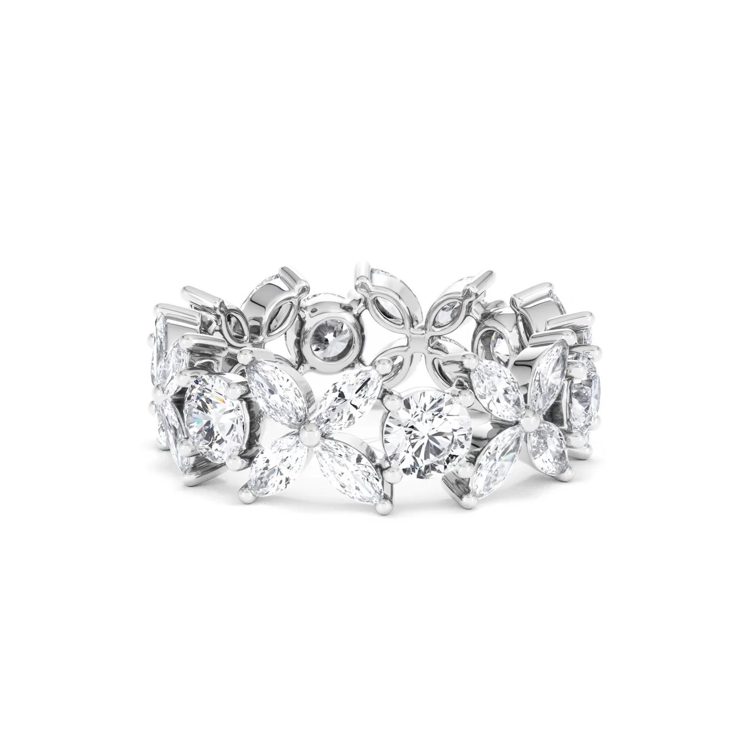 Luxe Floral 3.20ct Marquise and Round Cut Lab Diamond Eternity Ring in 18K White Gold - Image 85