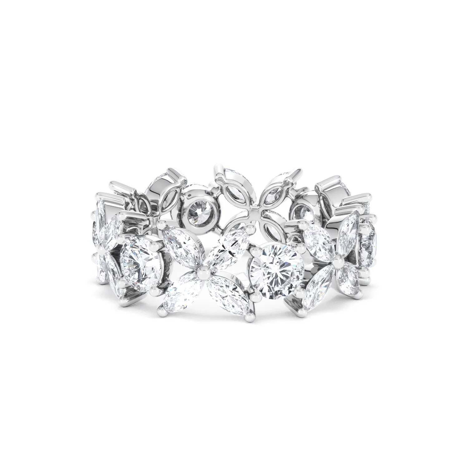 Luxe Floral 3.20ct Marquise and Round Cut Lab Diamond Eternity Ring in 18K White Gold - Image 86