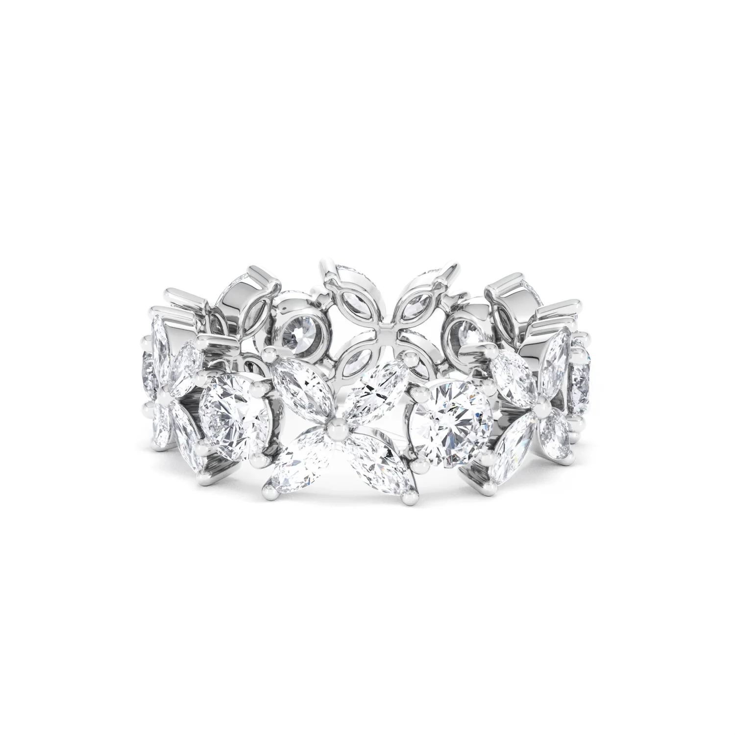 Luxe Floral 3.20ct Marquise and Round Cut Lab Diamond Eternity Ring in 18K White Gold - Image 87
