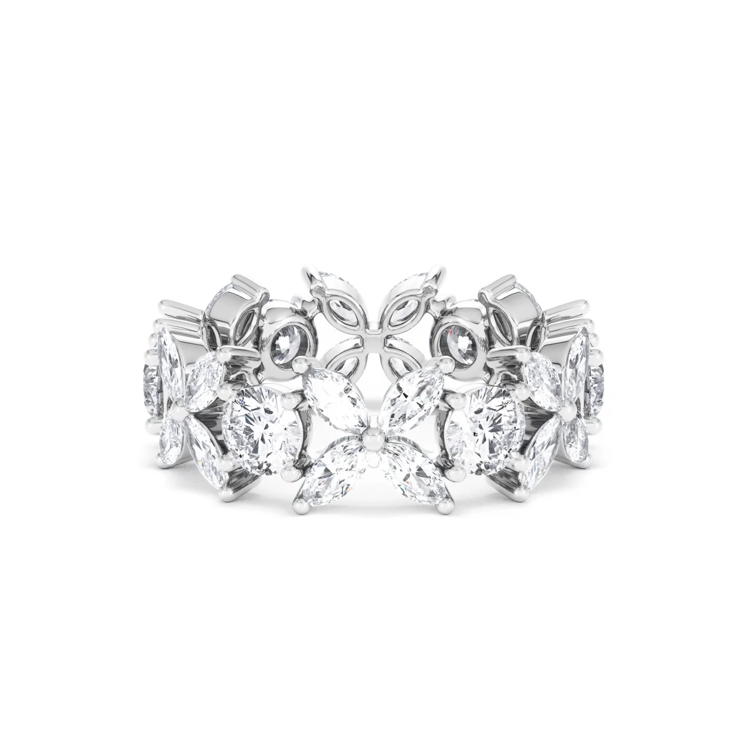 Luxe Floral 3.20ct Marquise and Round Cut Lab Diamond Eternity Ring in 18K White Gold - Image 9