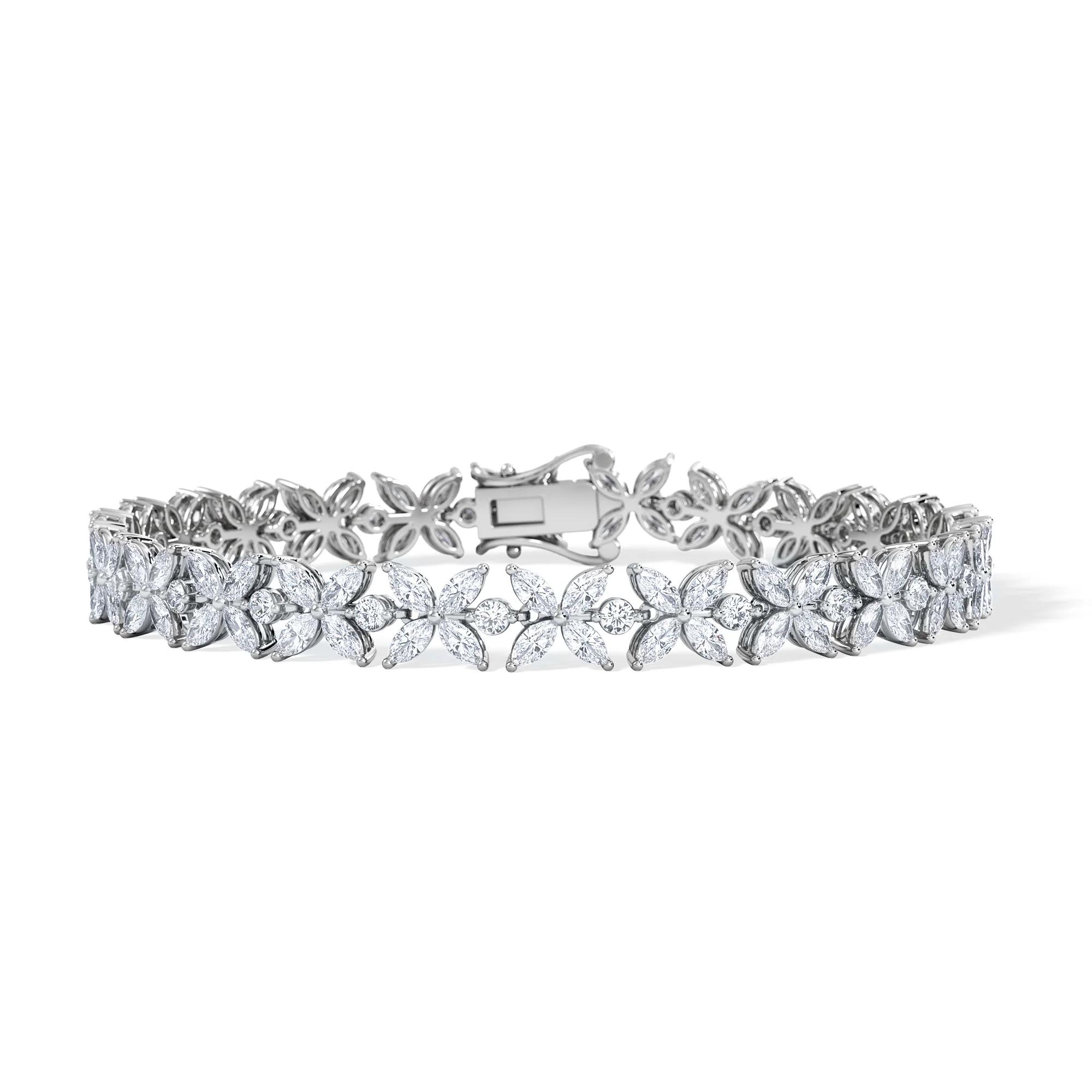 Luxe Floral 7.00ct Marquise and Round Cut Lab Diamond Tennis Bracelet in 18K White Gold