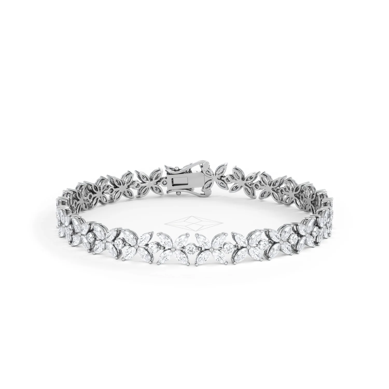 Luxe Floral 7.00ct Marquise and Round Cut Lab Diamond Tennis Bracelet in 18K White Gold - Image 10