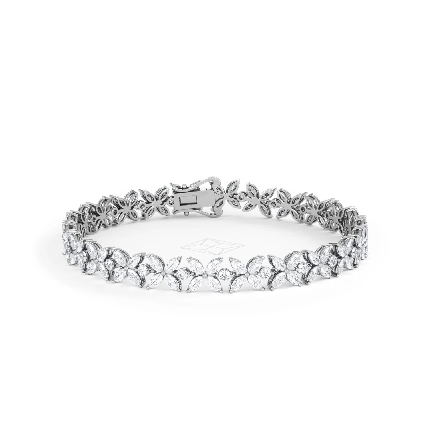 Luxe Floral 7.00ct Marquise and Round Cut Lab Diamond Tennis Bracelet in 18K White Gold - Image 11