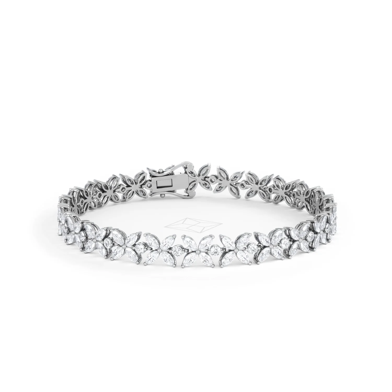 Luxe Floral 7.00ct Marquise and Round Cut Lab Diamond Tennis Bracelet in 18K White Gold - Image 12